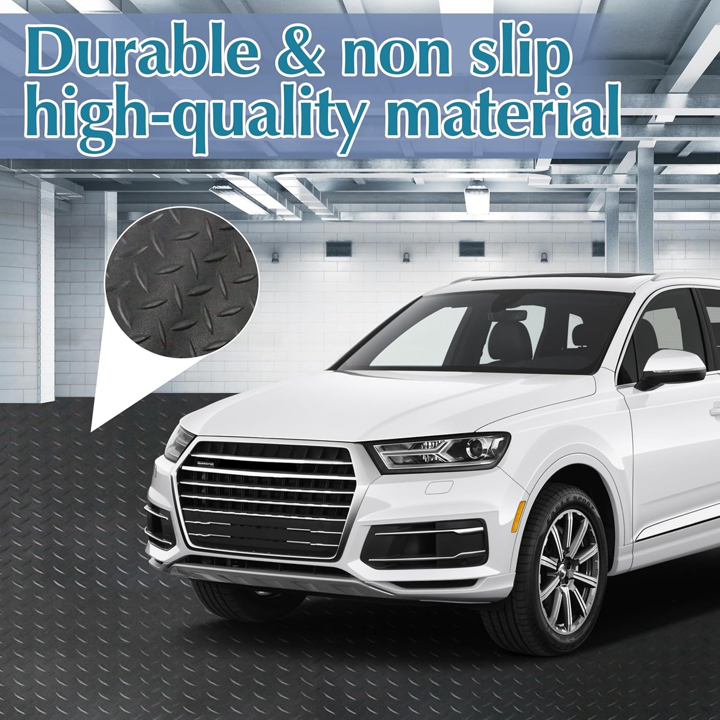 7.5 x 17 FT Garage Floor Mat,2.5 mm Thickness Diamond PVC Garage Flooring Roll, Anti-Slip Shop Floor & Parking mats for Workshop,Gym,Golf Cart Parking or Trailers