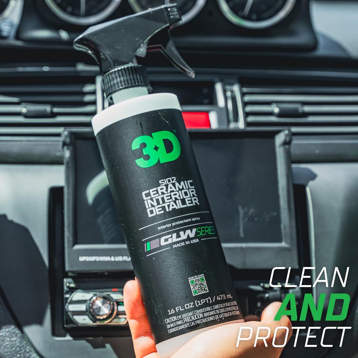 3D SiO2 Interior Detailer, GLW Series | Ultimate Deep Cleaning | Ultra Ceramic Protectant |Safe on Leather, Vinyl, Plastic & More | Removes Dust, Dirt, Grease | DIY Car Detailing | 64 oz