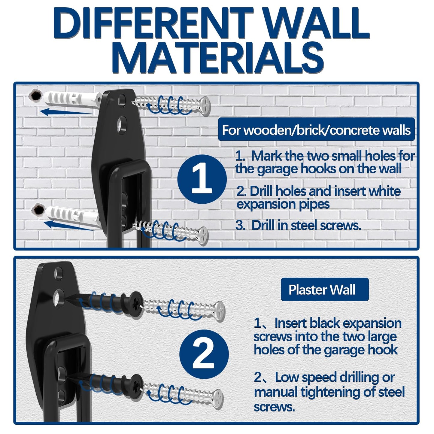 3-H Garage Wall Hooks 28 Pack, Garage Hooks Heavy Duty with Extra Welding Spots, Wall Mount Storage Organizer for Hanging Garden Lawn Tools, Ladder, Bike, WeedEater, Chair, Shovel, Blower (Black)