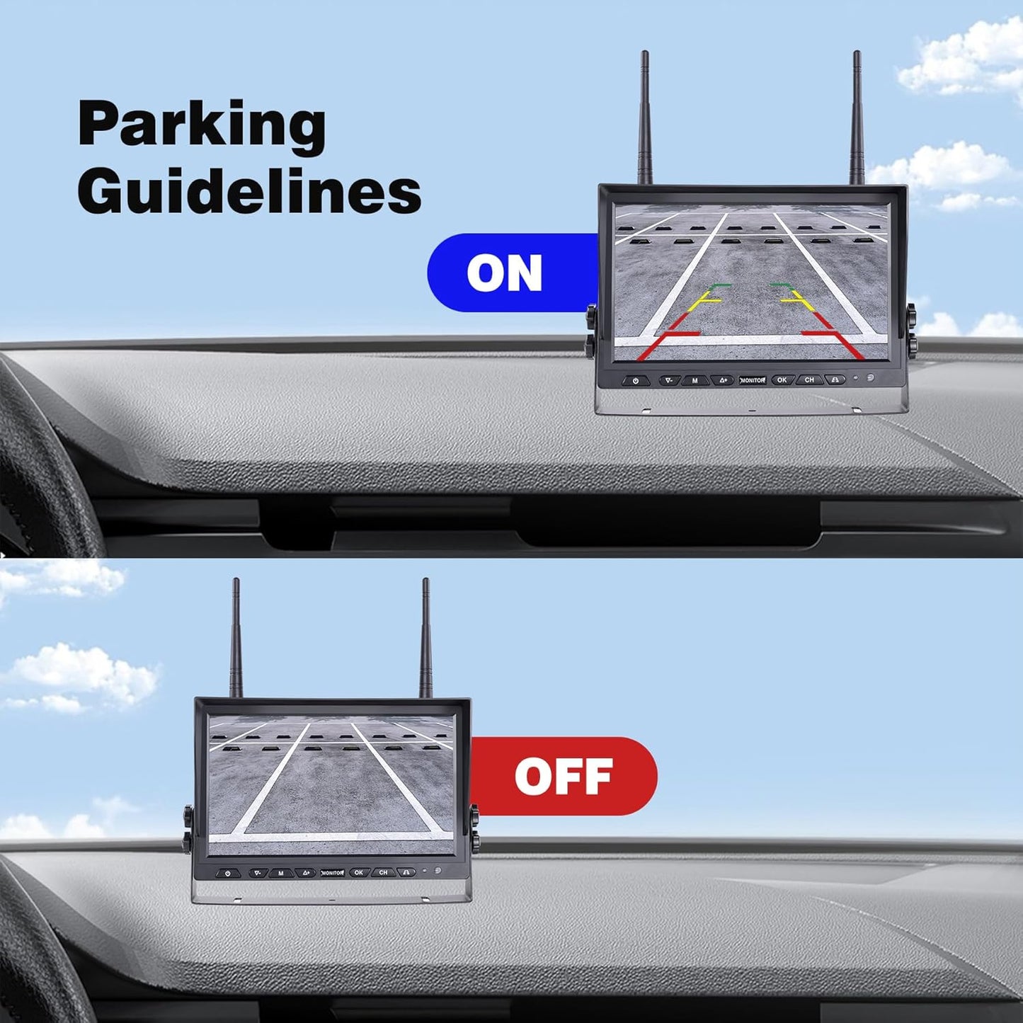 10.1" Wireless RV Backup Camera System, 2 Rear Cameras & 2 Side Cameras for Reversing/Monitoring Trailer Truck Pickup Camper, 1080P DVR Monitor, IP69K Waterproof IR Night Vision Camera, WN4