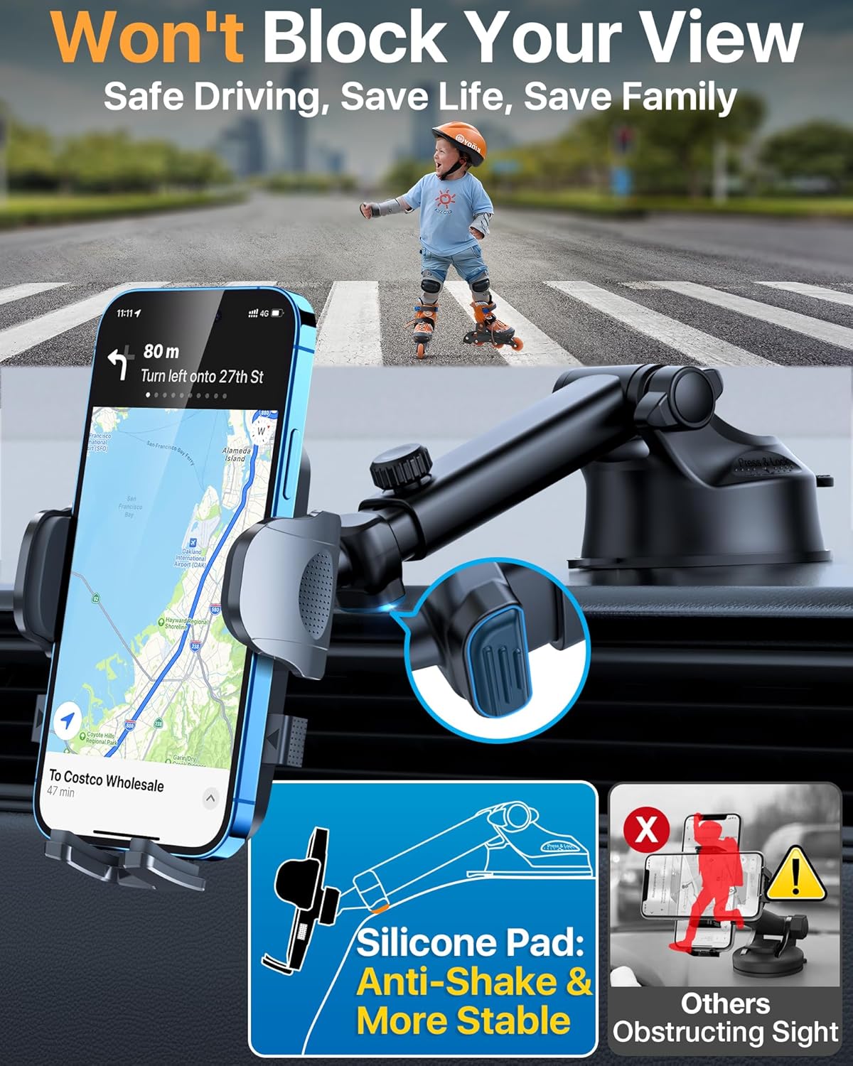 2025 Ultimate Car Phone Mount【98+LBS Strongest Suction & Military-Grade】【Patent & Safety Certs】 Cell Phone Holder Truck Stand for Dashboard Windshield Vent for iPhone 16 Pro Max Samsung (Light Grey)