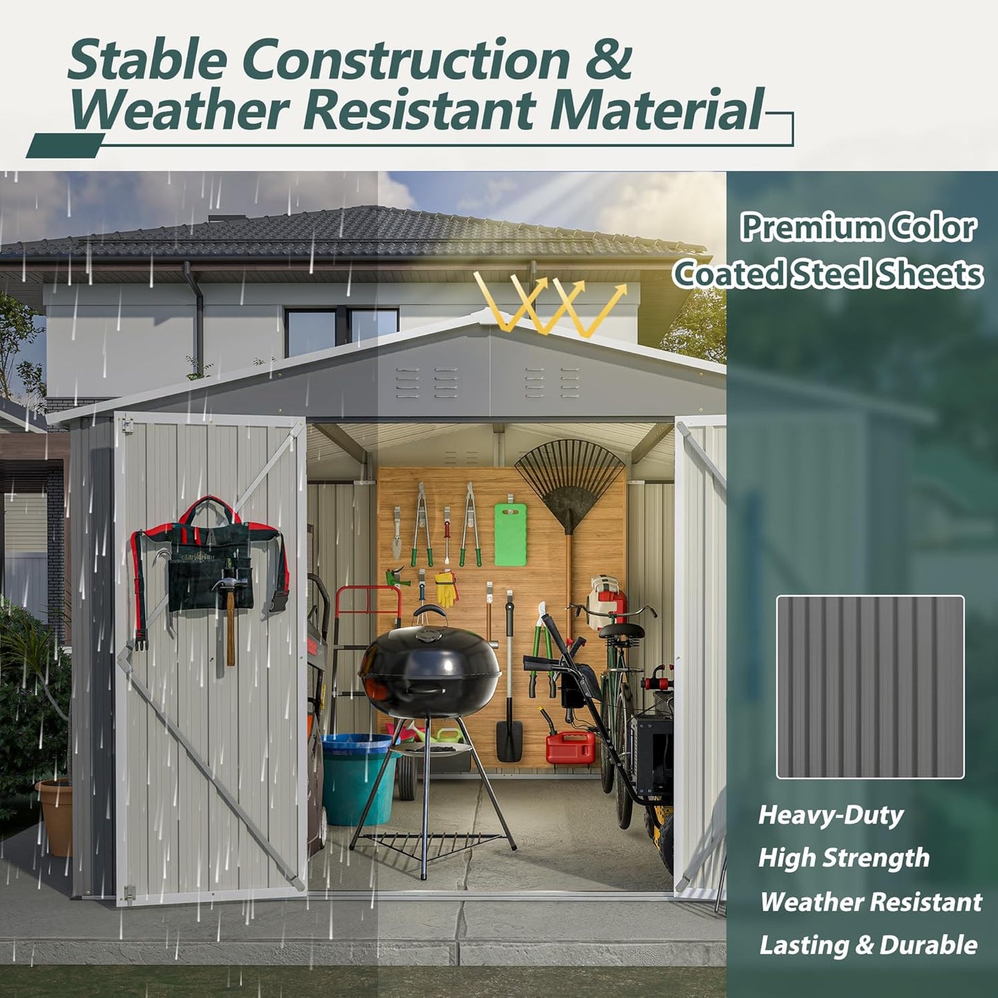 10x10 FT Outdoor Storage Shed, Large Metal Tool Sheds with Updated Frame Structure and Lockable Doors, Garden Shed for Backyard Garden Patio Lawn