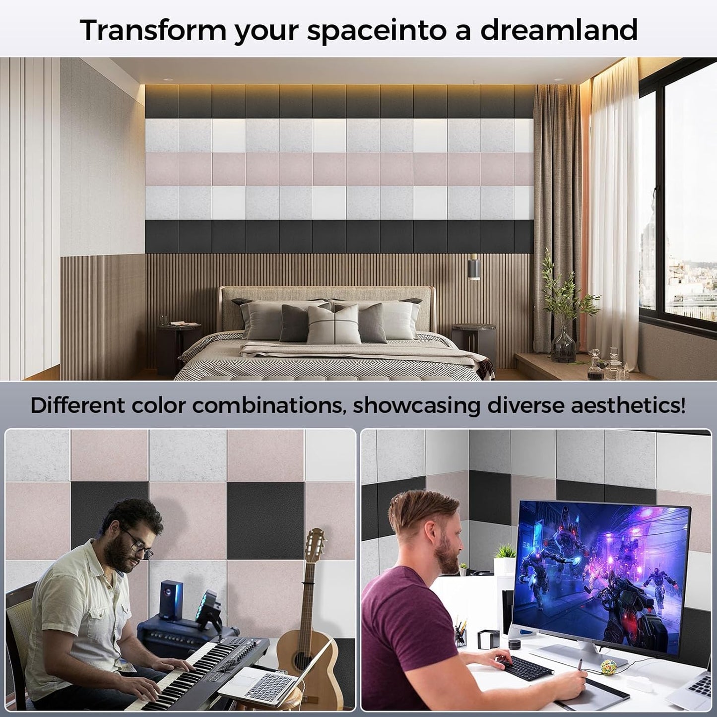 10 pcs 165dtex Microfiber Acoustic Panels ，Self-Adhesive Soundproof Wall Panels, 12 x 12 x 0.4 in Sound Proof Foam Panels for Walls, High Density, Noise Dampening Panels for Home Studio（Camel）