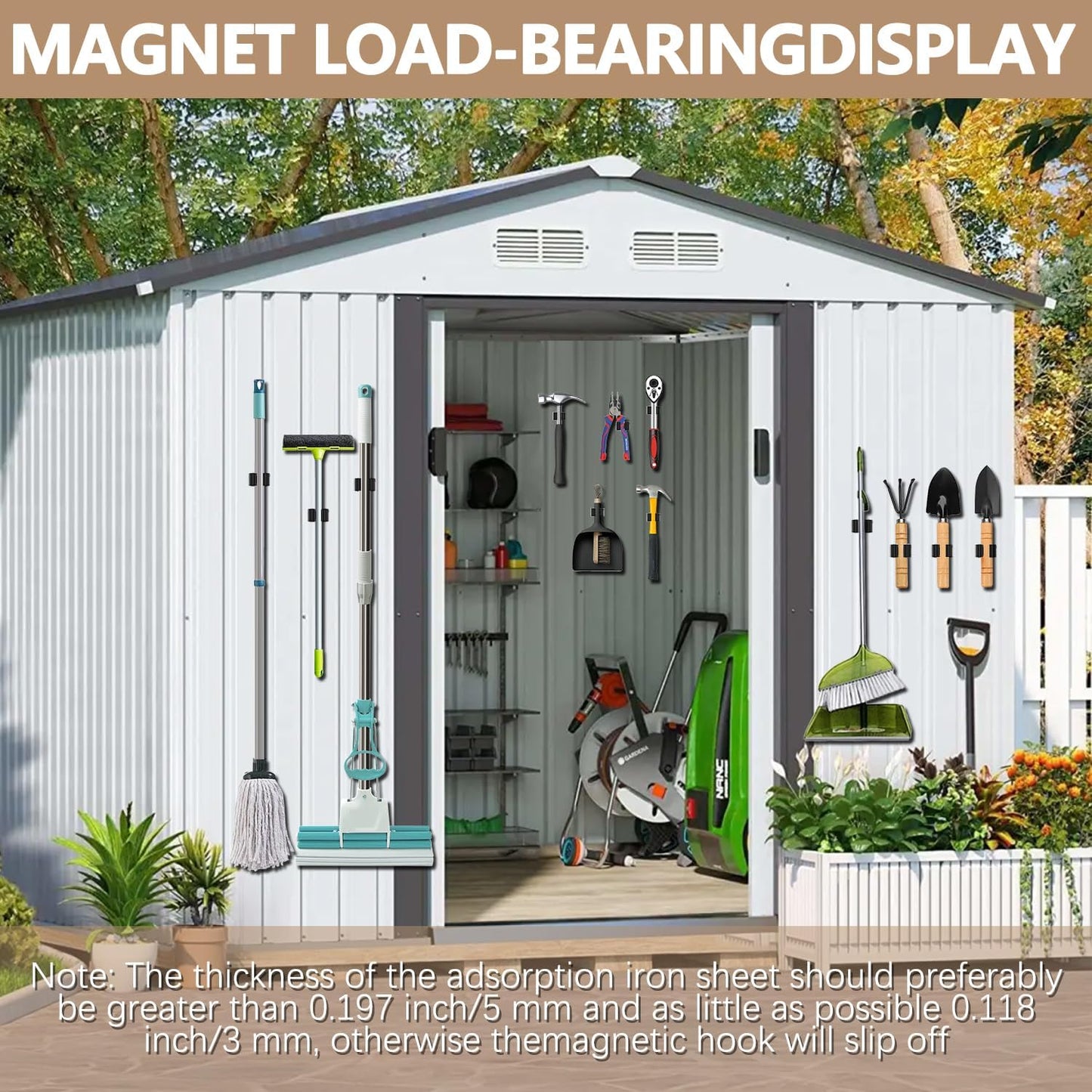 3-H Magnetic Broom Holder with Strong Magnetic Hook 4 Pack,Broom Holder Wall Mount for Garage Garden Shed Storage System Laundry Room Home Kitchen Organization