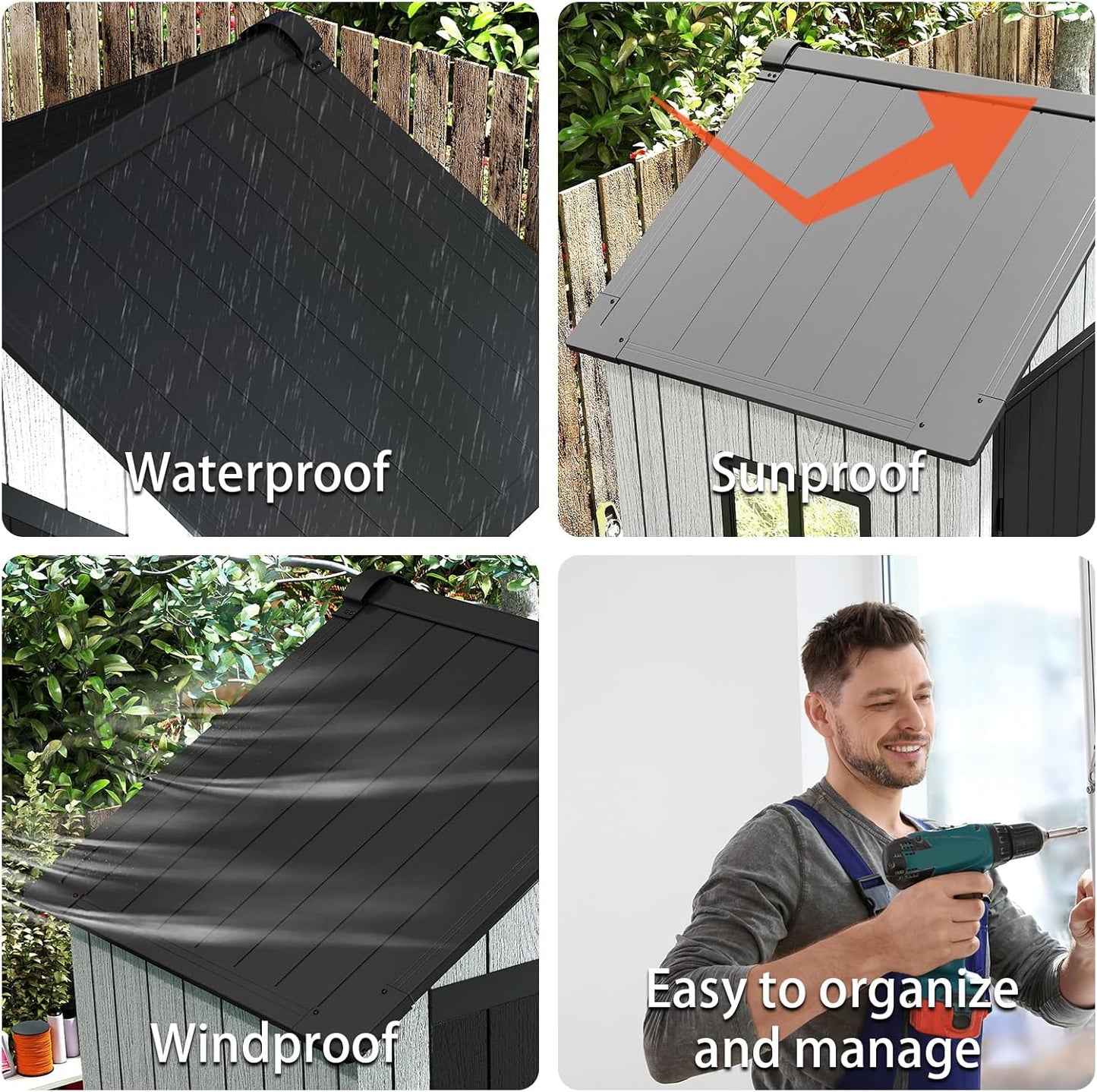 6x4 FT Resin Storage Shed,Lockable Door, and Vents for Garden, Backyard, Patio, Lawn,Grey Black