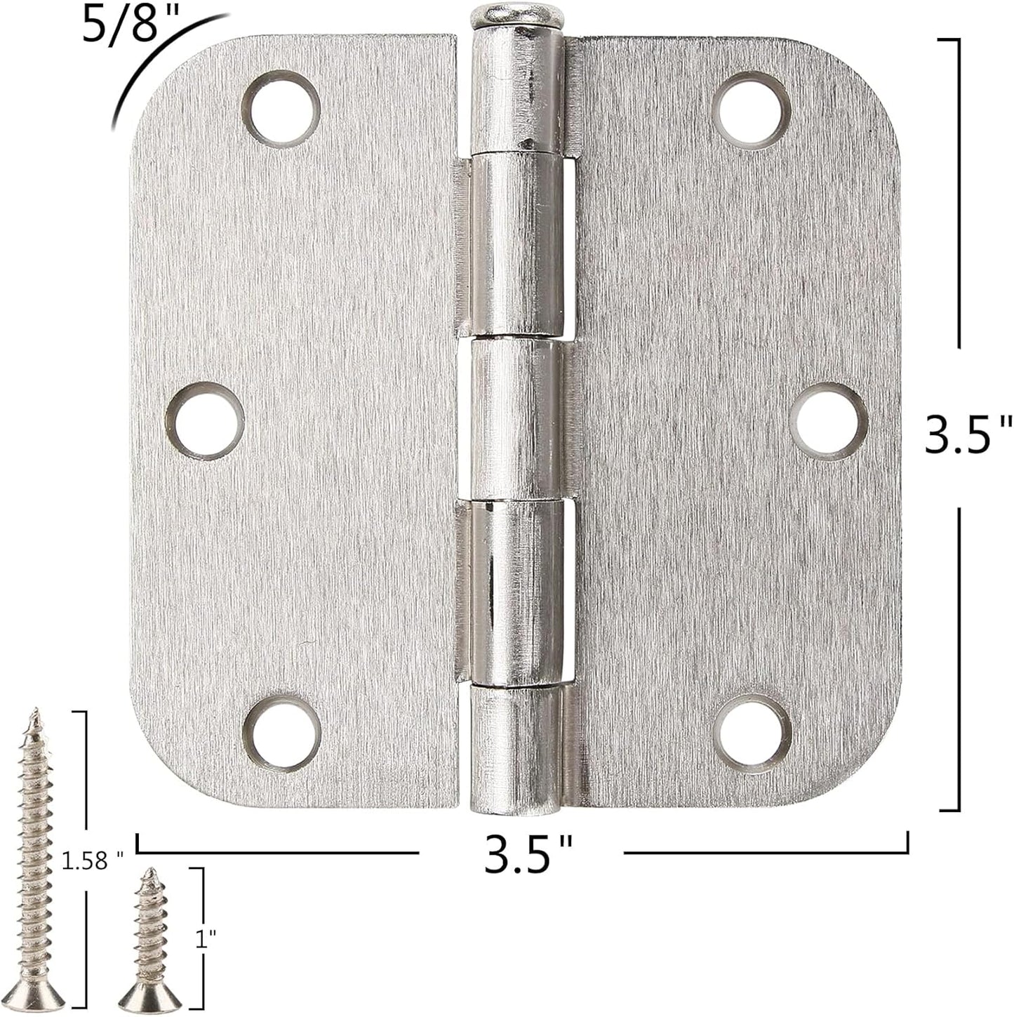 18 Pack Interior Satin Nickel Door Hinges Brushed 3.5 Inch x 1/2" Rounded 5/8 Radius for Doors 3 ½ Inch Heavy Duty Steel Iron Hardware Fittings House Villa Cando Loft Room Ironmongery Sliver Hinge