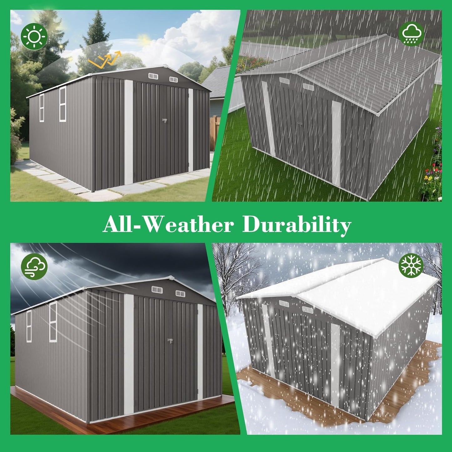 10X12 FT Outdoor Storage Shed with Windows, Metal Sheds & Outdoor Storage with Lockable Door and 4 Vents, Outside Storage Shed Waterproof for Backyard, Garden, Patio, Gray