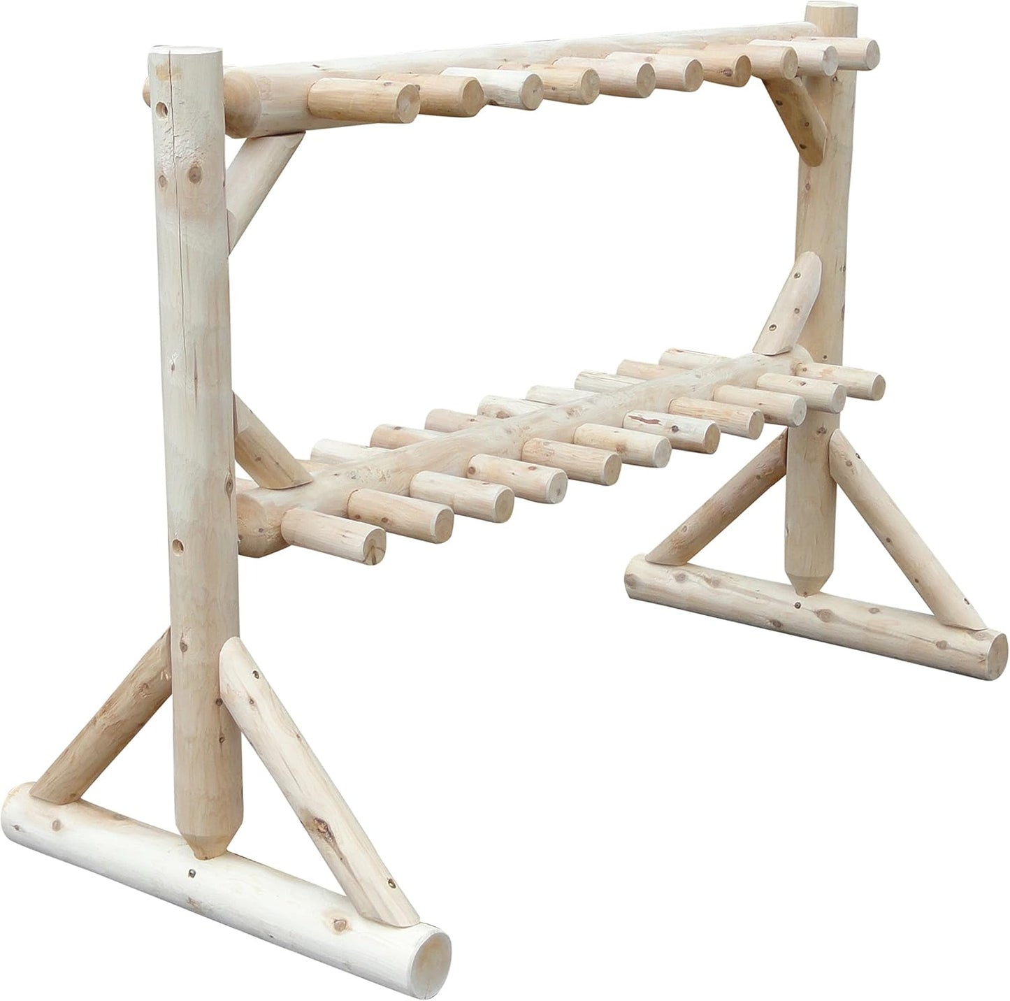 17-Place Freestanding Log Ski Rack Holder, Indoor & Outdoor Snowboard Racks, Standing Storage, Garage Racks for Snow Skis, Durable Snowboard Rack Garage Storage Organizer - Unfinished + 15" Anchor Kit