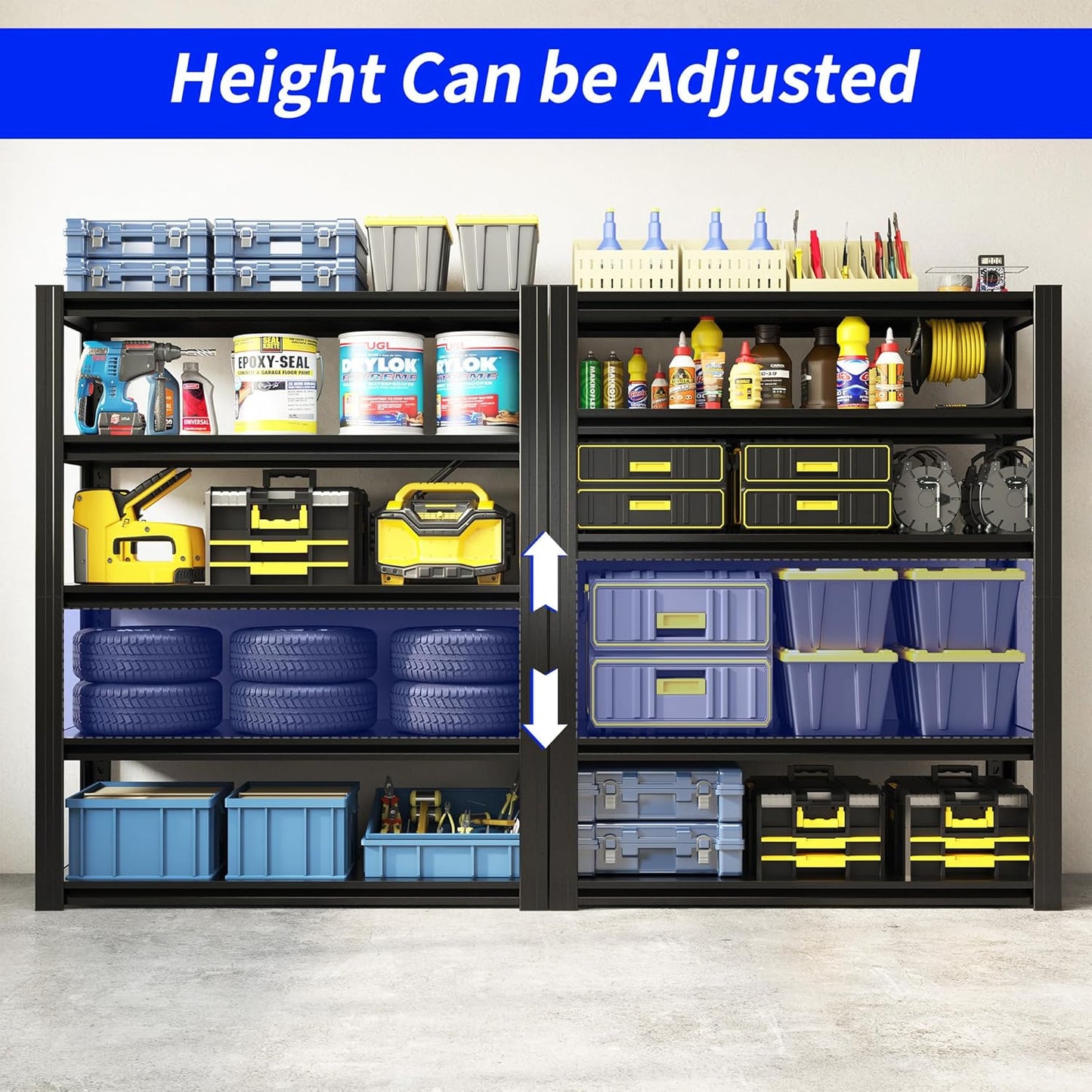 72" H Metal Storage Shelving, 2500LBS Heavy Duty Shelves Unit, Adjustable 5 Tier Storage Rack, Industrial Utility Shelf for Garage, Warehouse, Bedroom, Kitchen,16" D×36“W×72”H, Black