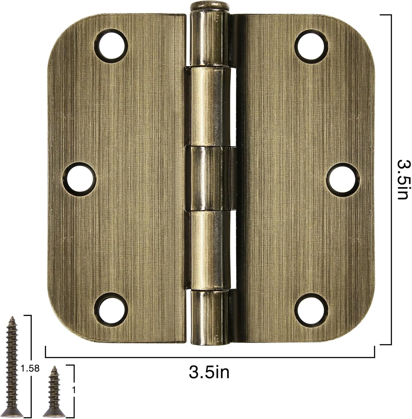 18 Pack Door Hinges Antique Brass 3.5 Inch Interior 3 1/2" Round 5/8" Radius Heavy Duty Metal Hardware Kit 3 ½" 5/8" Radius Flat Hinge for Bifold Doors Decor Master Bedroom Storage Room