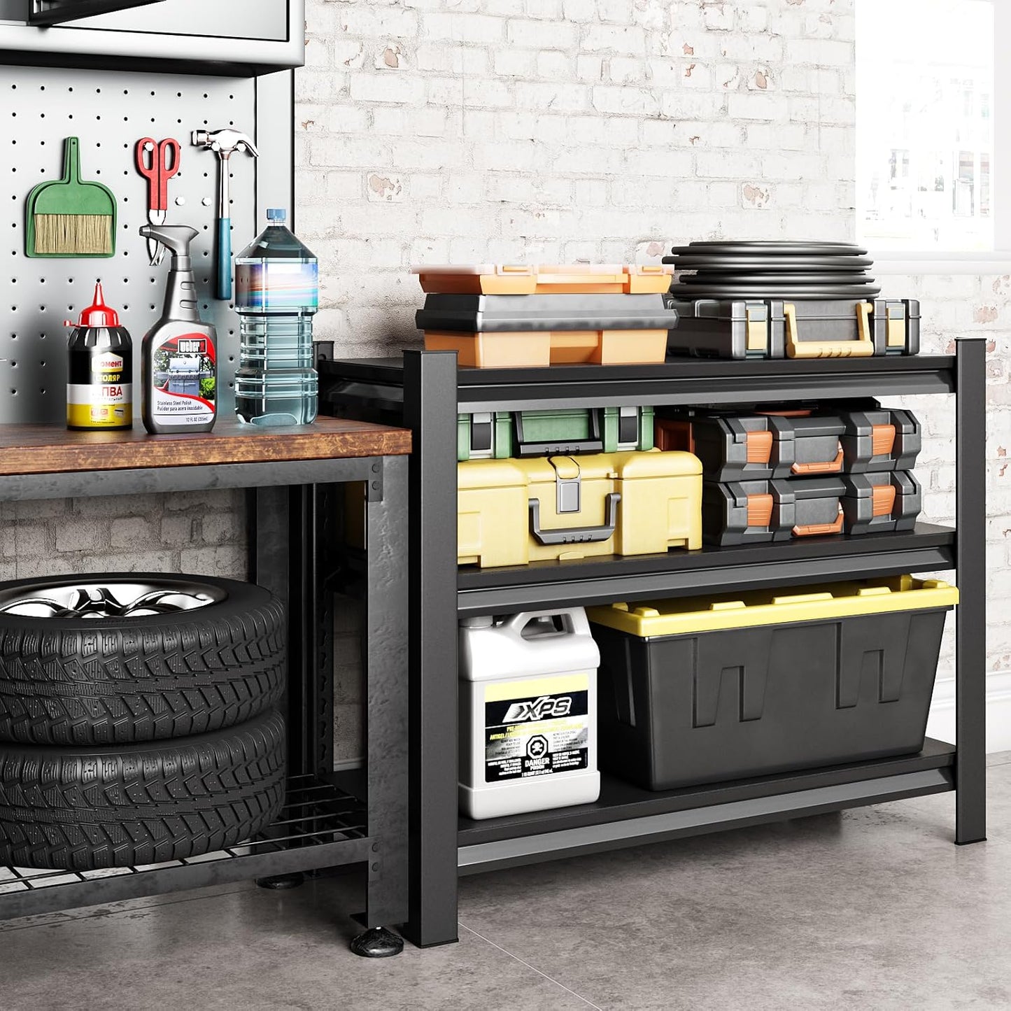 40" W Garage Shelving Heavy Duty，1500LBS Loads Adjustable Garage Storage Shelves,3-Tier Metal Storage Racks and Shelving Units, Utility Rack Shelves,40”W x 18”D x 36”H,Black