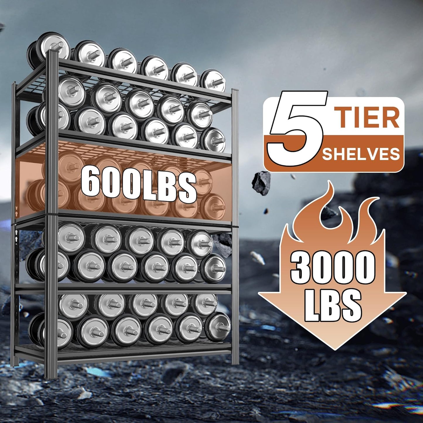 3000LBS Wire Shelving Unit, 5 Tier Adjustable Metal Storage Shelves for Kitchen Pantry Office Steel Organizer Wire Rack for Narrow Space College Dorm School, 15.7" D x 35.4" W x 72" H, Black