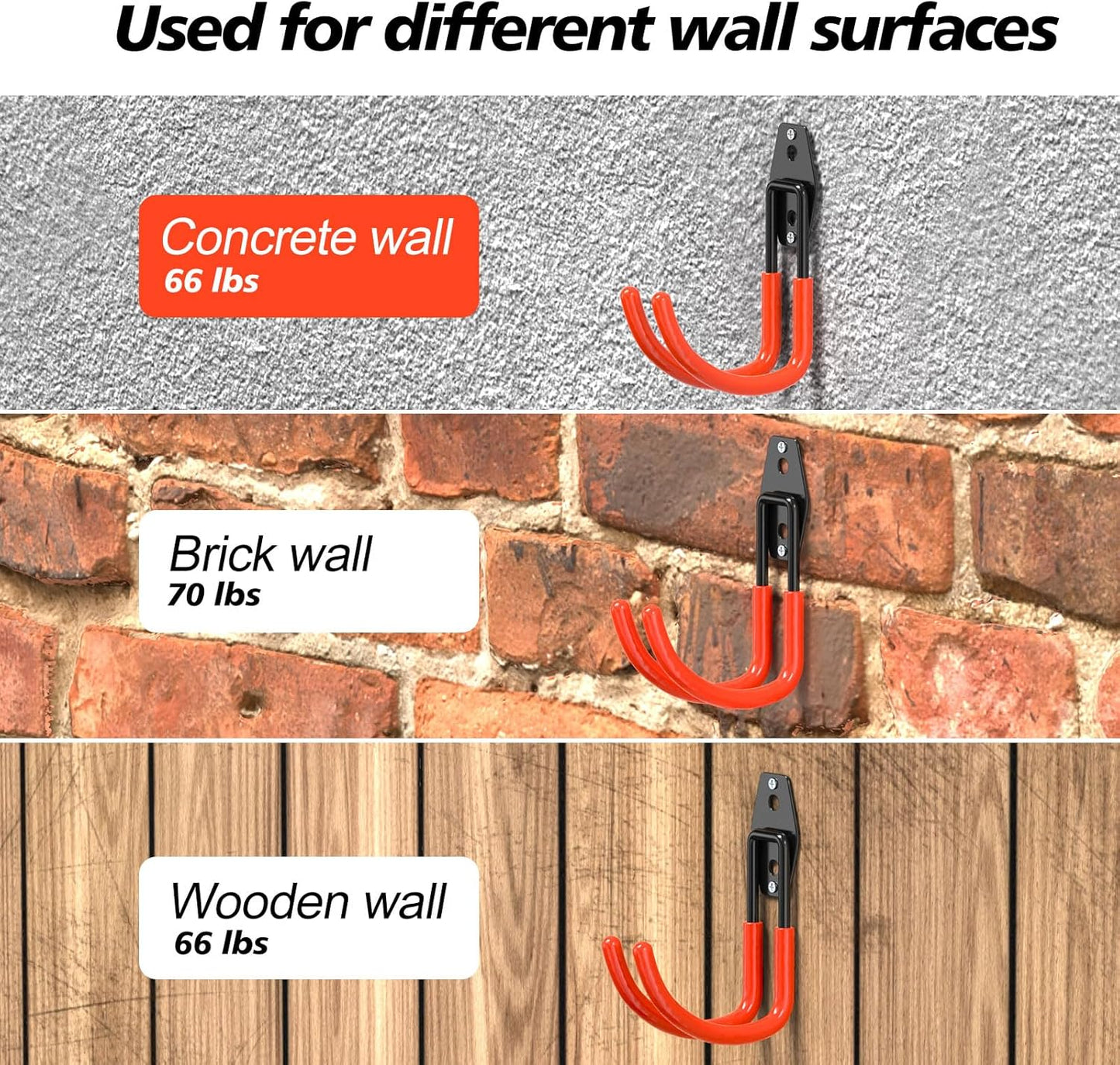 8 Pack 5.5x4.1 inch J Heavy Duty Garage Hooks,Solid Steel Wall Mount Hangers,with Anti-Slip Coating,for Hanging and Organising Ladder,Bike,Ropes,Broom,Garden,Yard and Power Tools