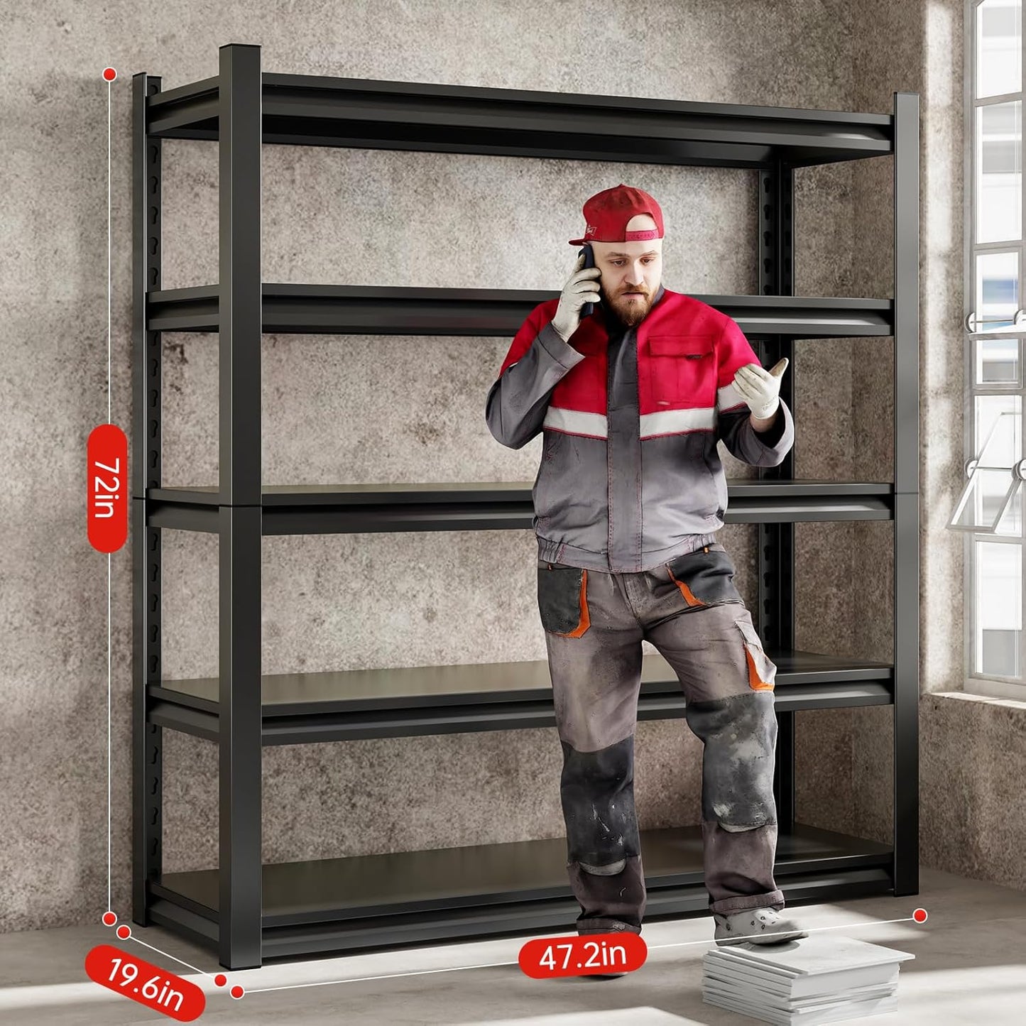 48" W Garage Shelving Unit, Garage Storage Shelves 2800LBS Heavy Duty Shelving, Adjustable 5 Tier Metal Shelves Utility Shelf, Storage Rack for Industrial, Warehouse, Basement (20" D*48" W*72" H)