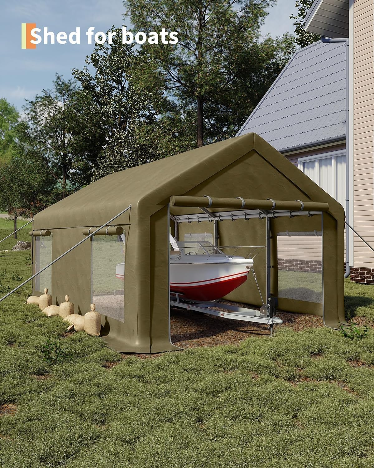 12 x 20ft Heavy-Duty Carport Canopy with Roll-Up Windows & DoorsThickened Wind Ropes, Ground Nails, Portable Car Tent Garage for Cars, Trucks, Boats, 180G Durable Tarp Cover,Yellow