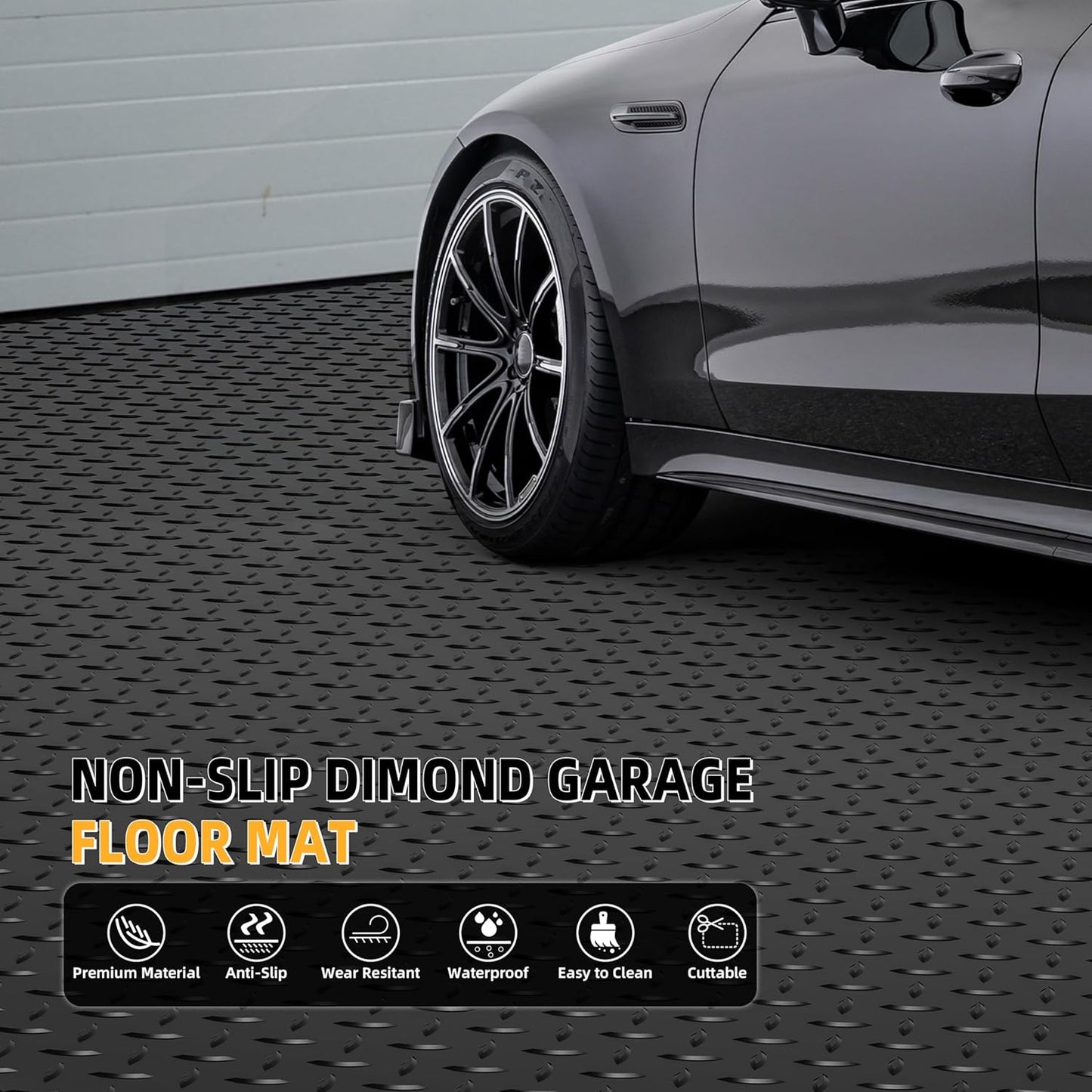 4x6 FT Garage Floor Mat, Thickned Diamond Plate Garage Flooring Roll 24sqtt PVC Rubber Trailer Mat Non-Slip Floor Protector for Garage, Home Gym, Basement, Golf Cart, Black