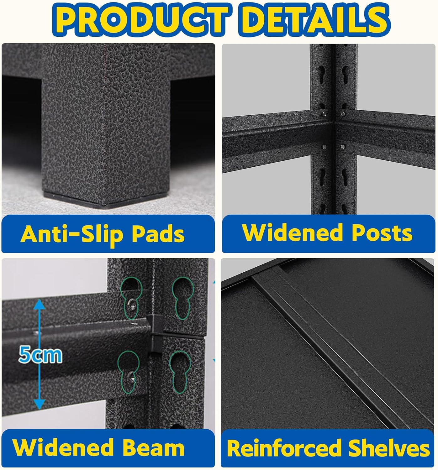 63''H Garage Shelving Heavy Duty, 1600LBS Storage Shelves, 5-Tier Adjustable Metal Shelve Storage Shelf Rack, Industrial Shelving Unit for Garage, Warehouse, Basement (23" W x 15.7" D x 63" H)