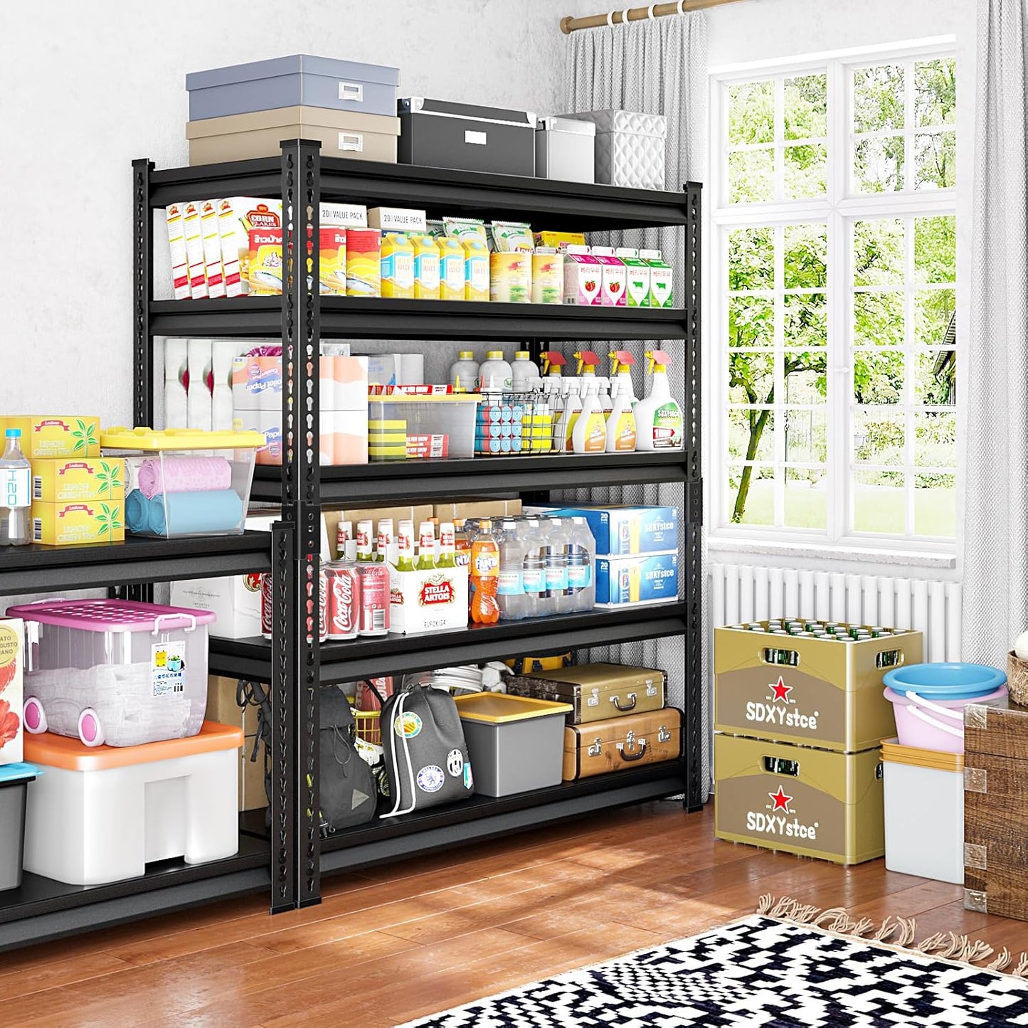 48" W Garage Shelving Heavy Duty, 3000LBS Loads Shelving Units and Storage Racks, 5-Tier Metal Garage Storage Shelves, Industrial Utility Shelf,48" Wx24 Dx78 H，2 Pack