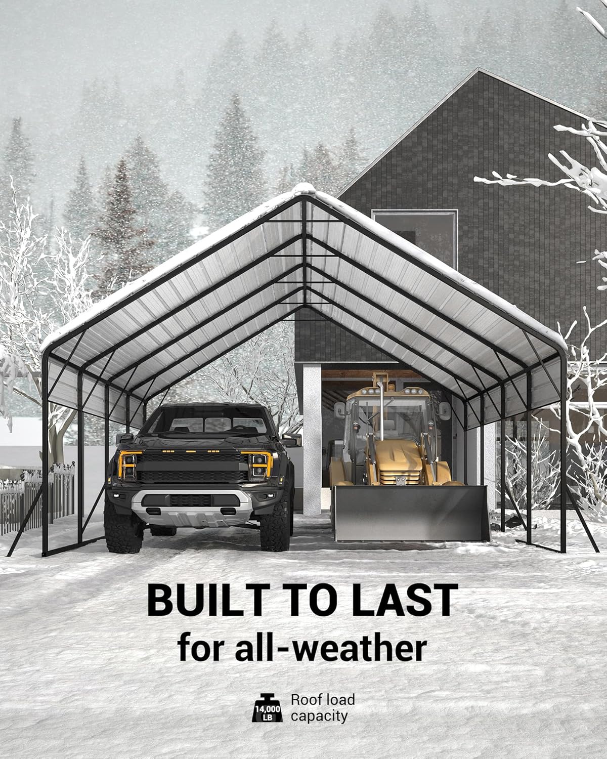 20'x20'x13' Metal Carport for 2 Cars, Heavy Duty Car Ports for Heavy Snow, Reinforced Frame, Tall Metal Car Ports for Bass Boats, Full-Sized Pickup Trucks, and Tractors, N.W. 800 Lbs