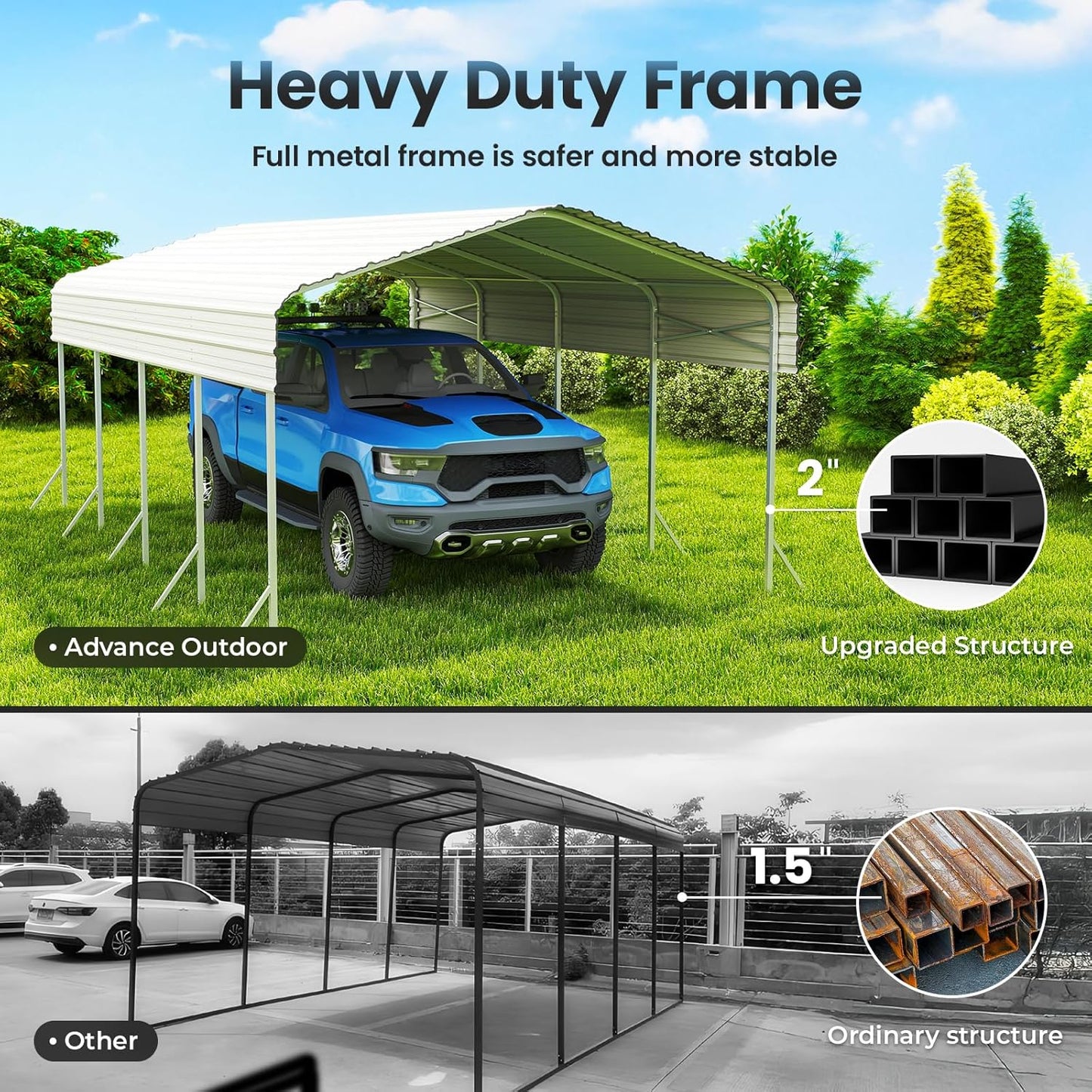 12x20 Carport, Heavy Duty Metal Car Port, All-Weather Protection, Easy Assembly for Cars, Trucks, Boats, Tractors, and Outdoor Storage