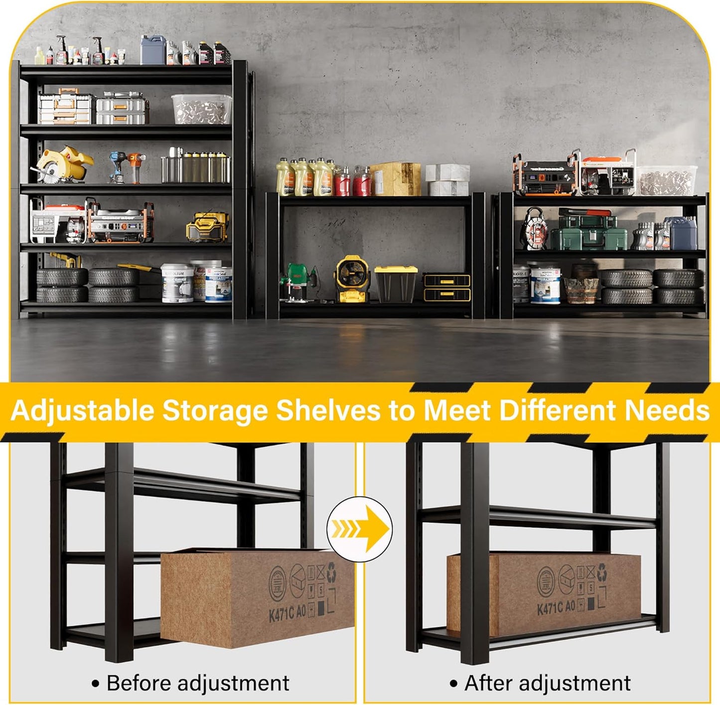 3020LBS Standing Shelf Units 72" H x 48″W x 20" D,Heavy Duty Garage Shelving Units and Storage, 5-Tier Metal Shelves, Storage Rack for Garage Organization, Basement, Workshop, 1Pack