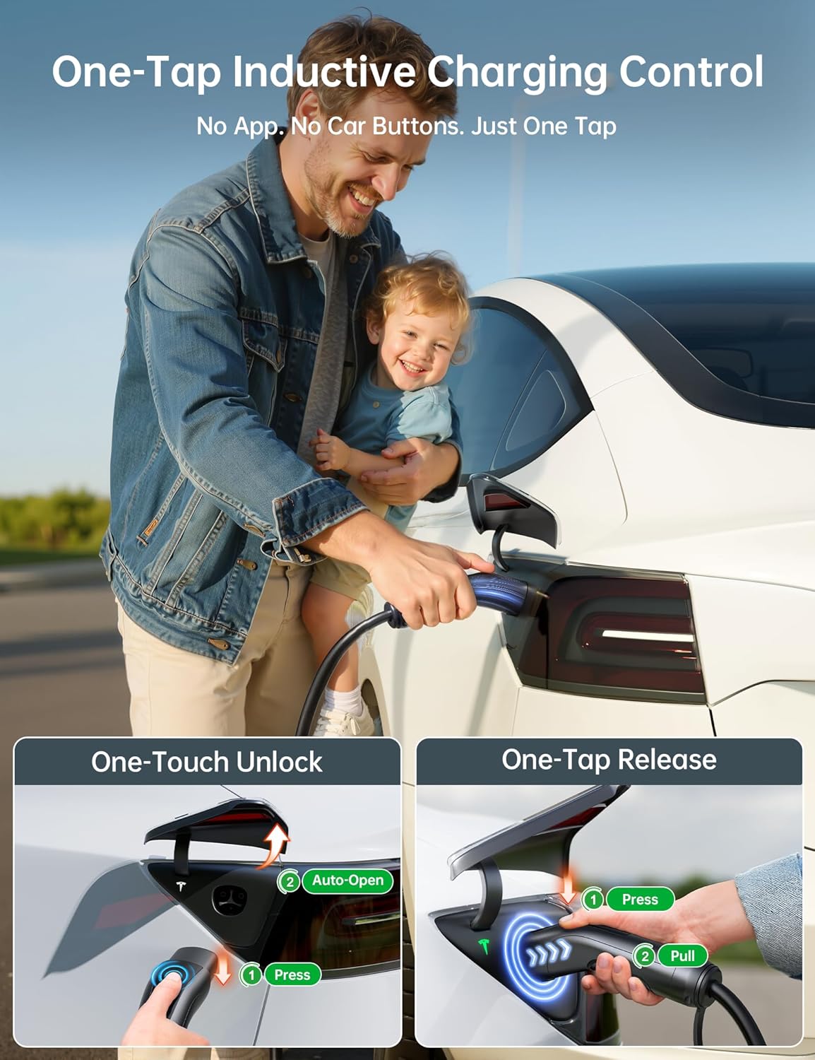 16A Level 1&2 Tesla Charger [Adjustable Current, Delay Charge & Smart Display] Tesla Mobile/Home Charger with 21 ft Cable, Mobile Connector for Model X/Y/3/S/Cybertruck, NEMA 6-20/5-15 Plug, 110-240V