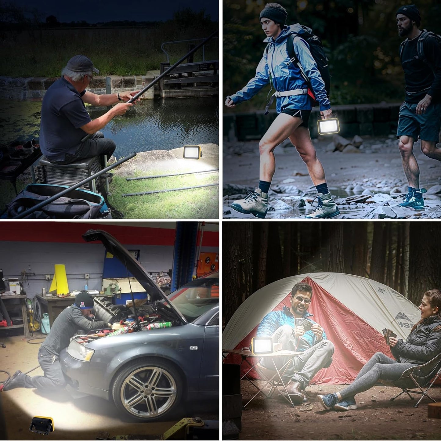 2 Pack Led Rechargeable Portable Work Light SMD LED Super Bright Flood Light Working Lamp Stand USB Cordless Battery Powered Worklight Tool for Outdoor Camping