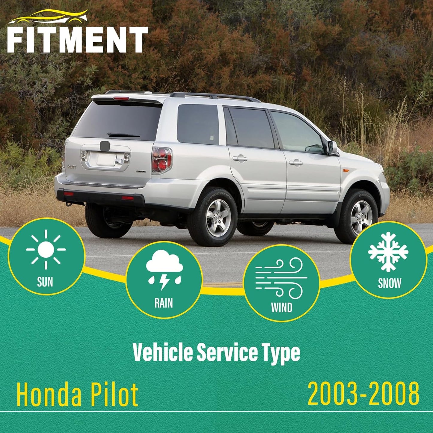 24" 21" 14" Windshield Wiper Blades Replacement for Honda Pilot 2003 2004 2005 2006 2007 2008 Premium All Weather Front Rear Wipers Set - OEM Quality (Pack of 3)