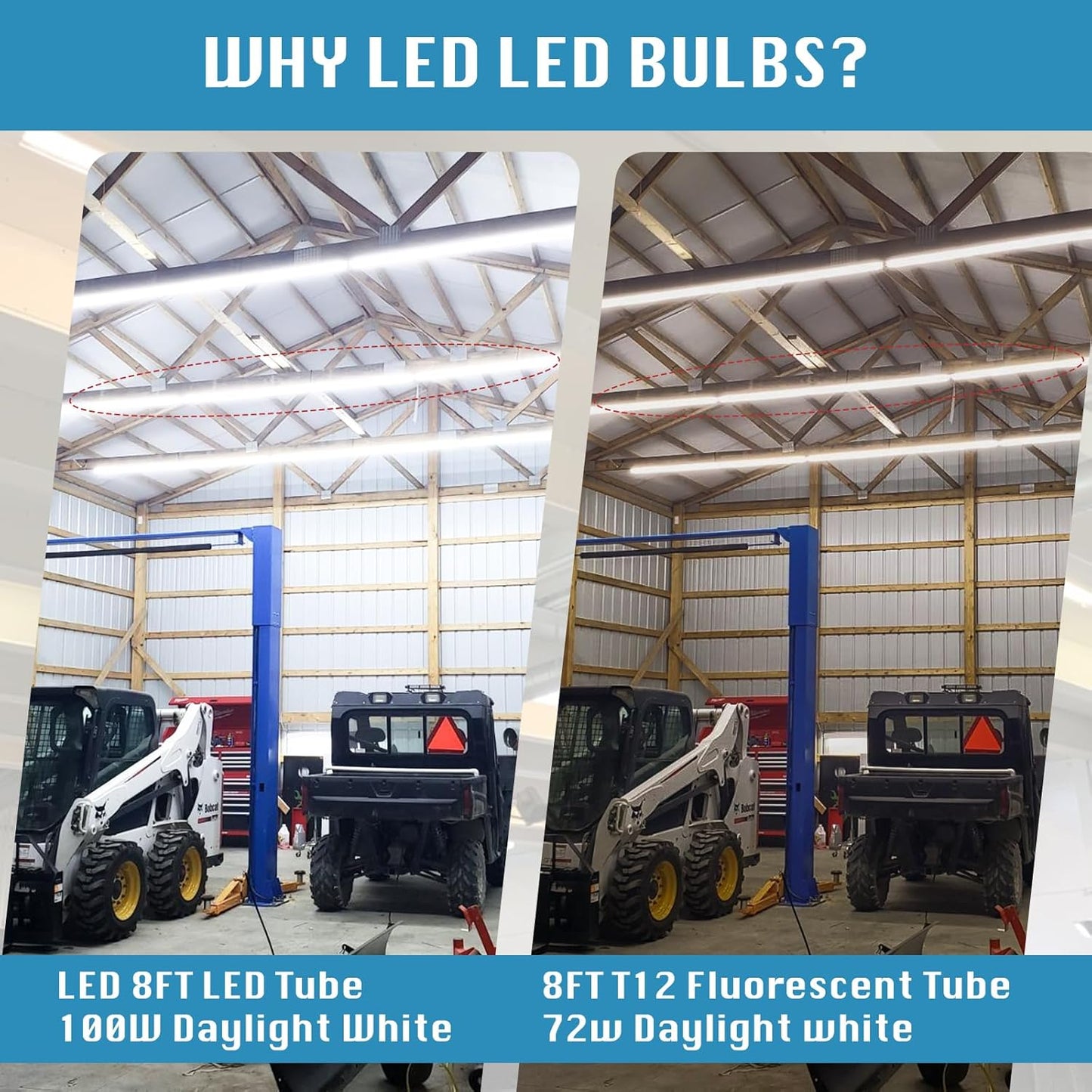 25 Pack, T8/T10/T12 8FT LED Tube Light, Single Pin FA8 Base, 100W 6000LM 6000K Cold White, 270 Degree V Shaped LED Fluorescent Bulb (200W Equiv.), Clear Cover, Dual-Ended Power