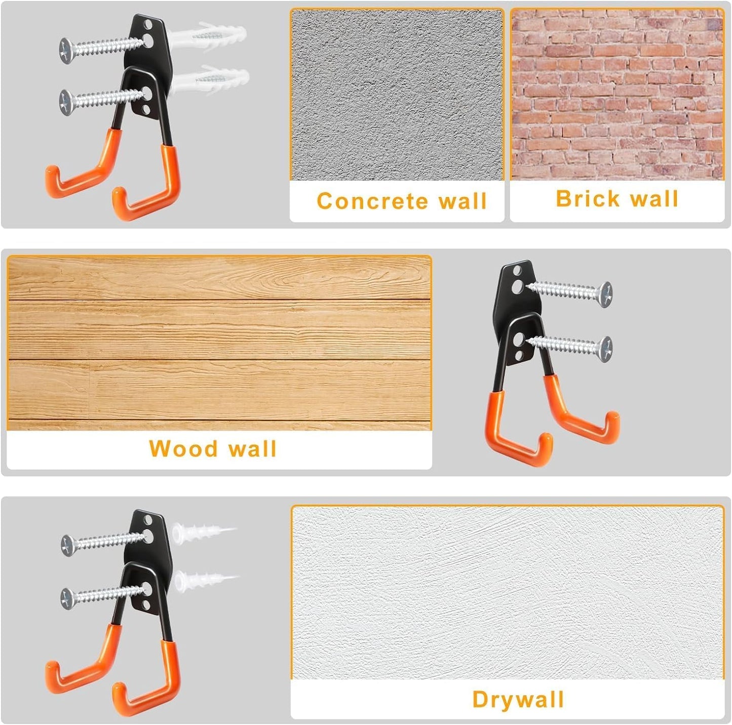 16 Pack Steel Heavy Duty Garage Hooks Storage Hooks with Anti-Slip Coating, Utility Garage Wall Mount Hanger and Organizer for Bikes, Ladder, Rope, Broom, Shovel and Garden Power Tools (16, Orange)