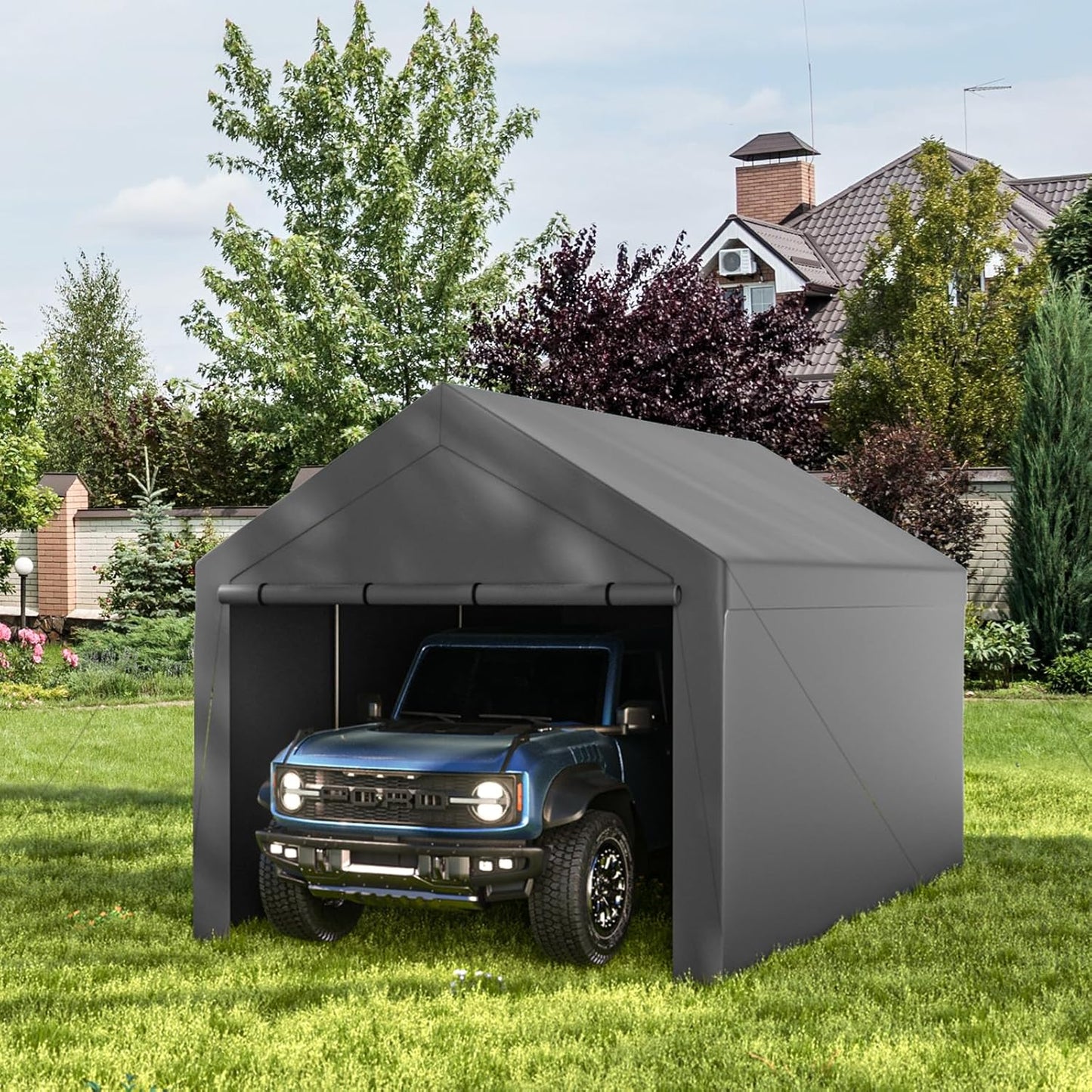 10x20ft Heavy Duty Carport with Removable Sidewalls,All Weather Carport Garage Party Tent Large Outdoor Canopy Storage Shed for Auto,Truck,Boat,Party (Grey)