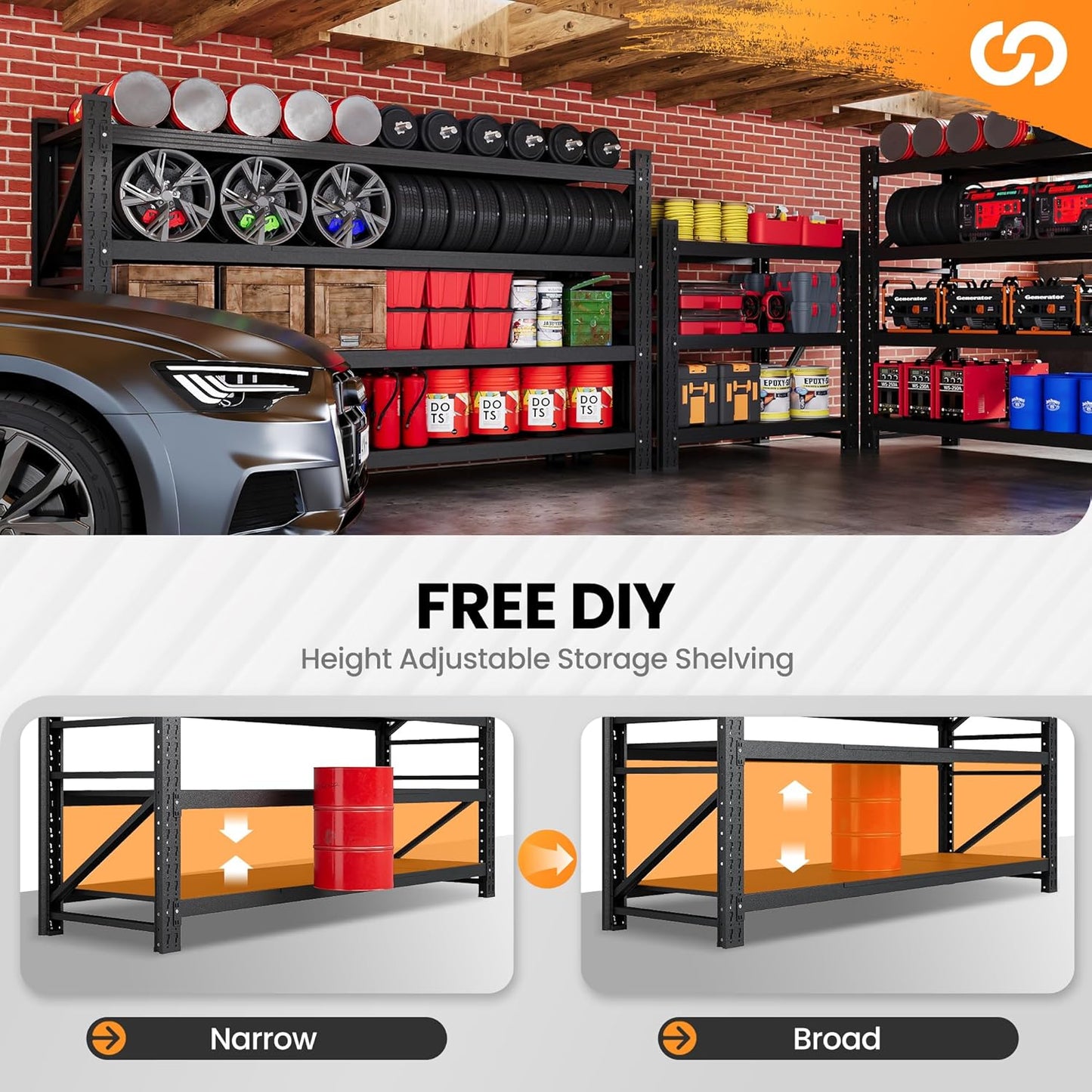 68” W Metal Shelf Heavy Duty, 8000LBS Metal Garage Shelving Units, 4 Tier Storage rack shelves, Steel Industrial Shelving , Adjustable Standing Shelf for Basement/Warehouse 68"W x 24"D x 64"H, Black