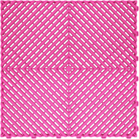 15.7"x15.7" Garage Flooring Tiles, Non-Slip Interlocking Plastic Garage Floor Mat, Garage Organization & Garage Storage, Vented Pattern (Carnival Pink, 25PCS)