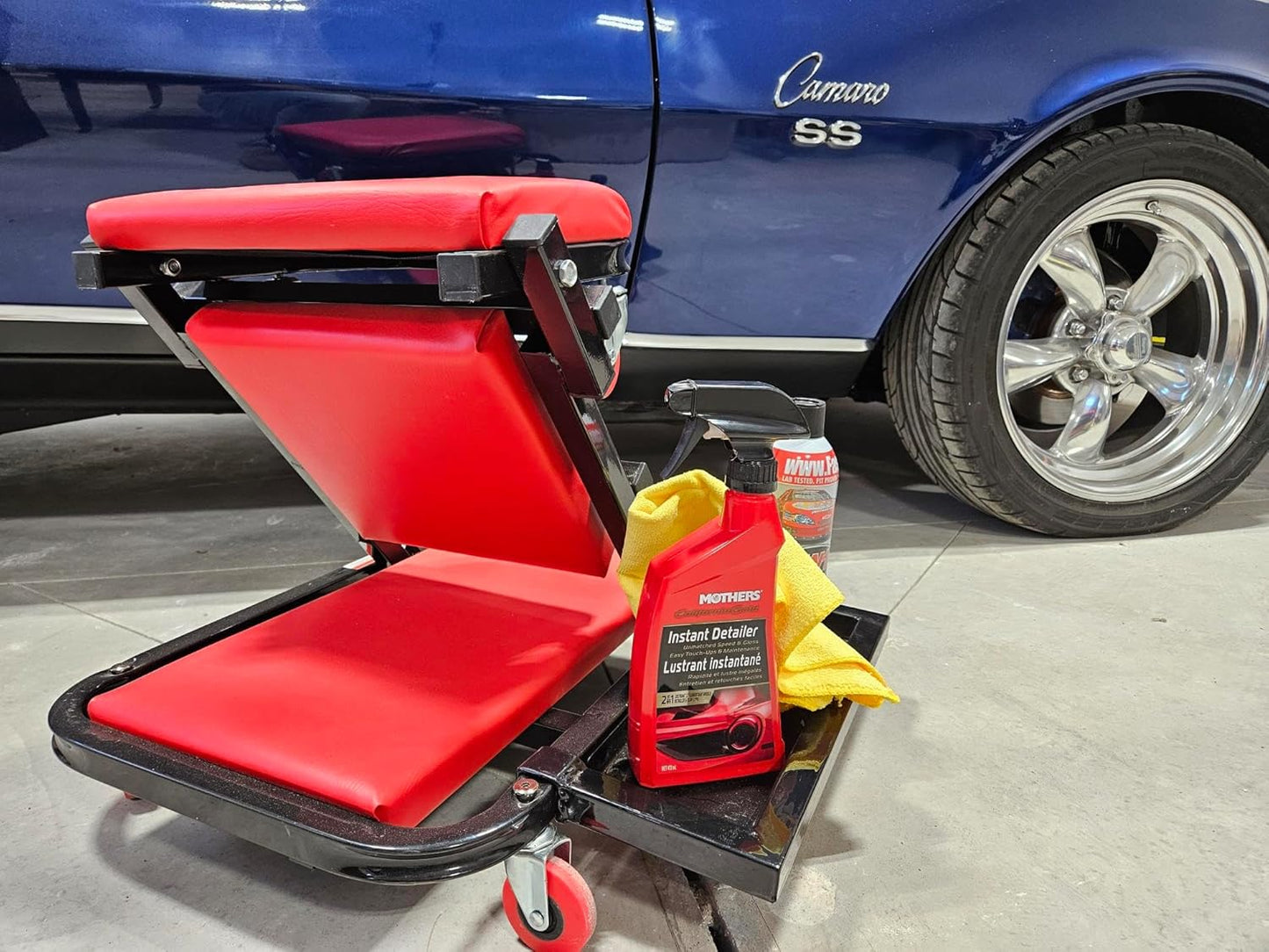 40" Mechanics Creeper Z fold with Side Tool Tray, 3 in 1 Low Profile,7pc-2.5" (360°) Swivel castors, Heavy Duty 450lb Laying Capacity 300lbs Seated, Home and Garage,