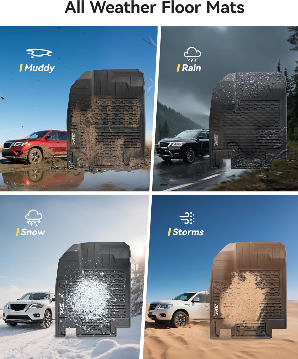 3W Floor Mats for Nissan Pathfinder 2022 2023 2024 2025 (Only fit 7 Passenger Models), 3 Rows,TPE All Weather Protection Car Floor Liners Accessory,Black