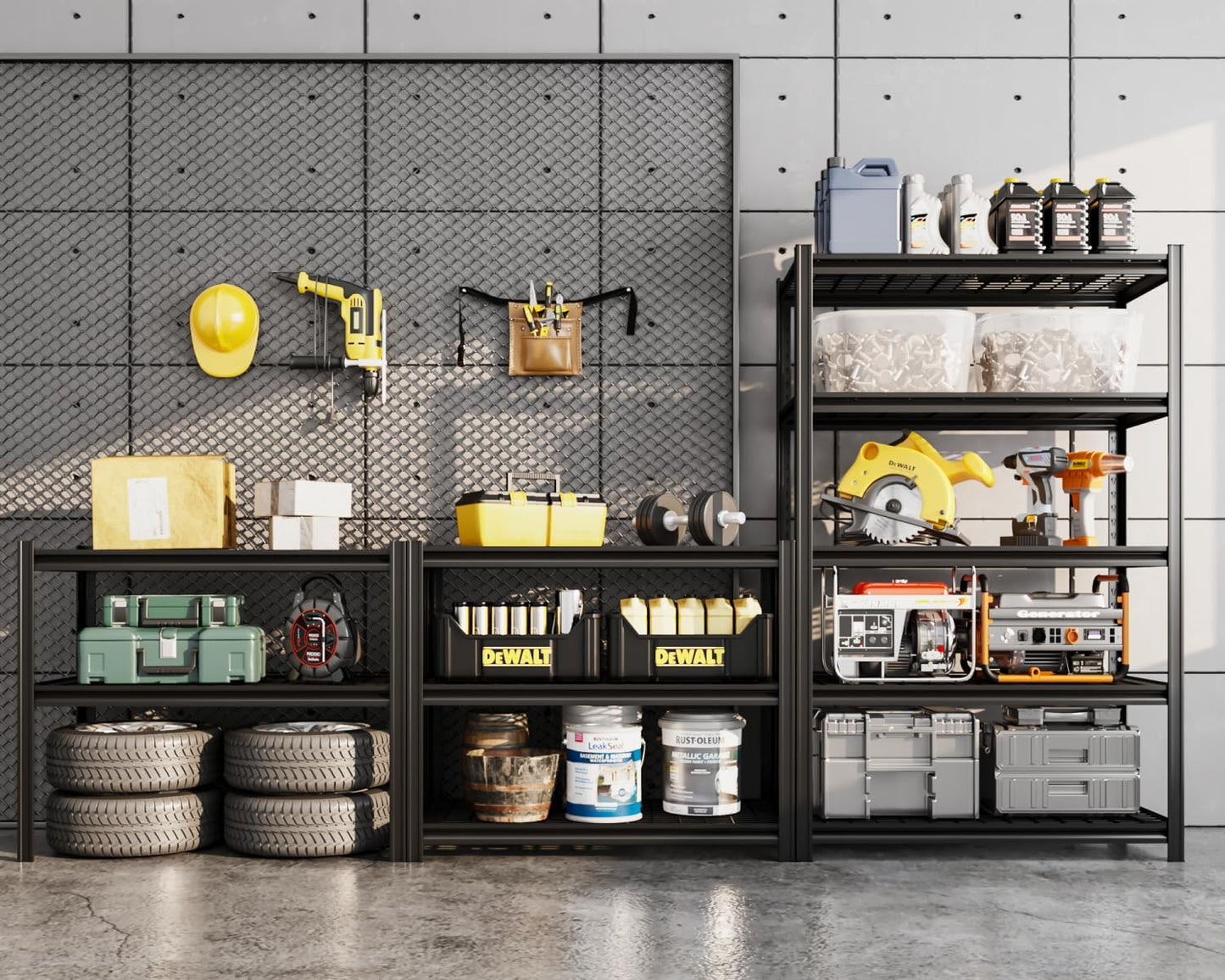 5 Tier Metal Shelving Unit, 72" H x 35.5" W Adjustable Storage Shelves, Heavy Duty Garage Shelves for Warehouse, Basement, Kitchen, Pantry, Living Room, 2500LBS, Black, 15.75" D