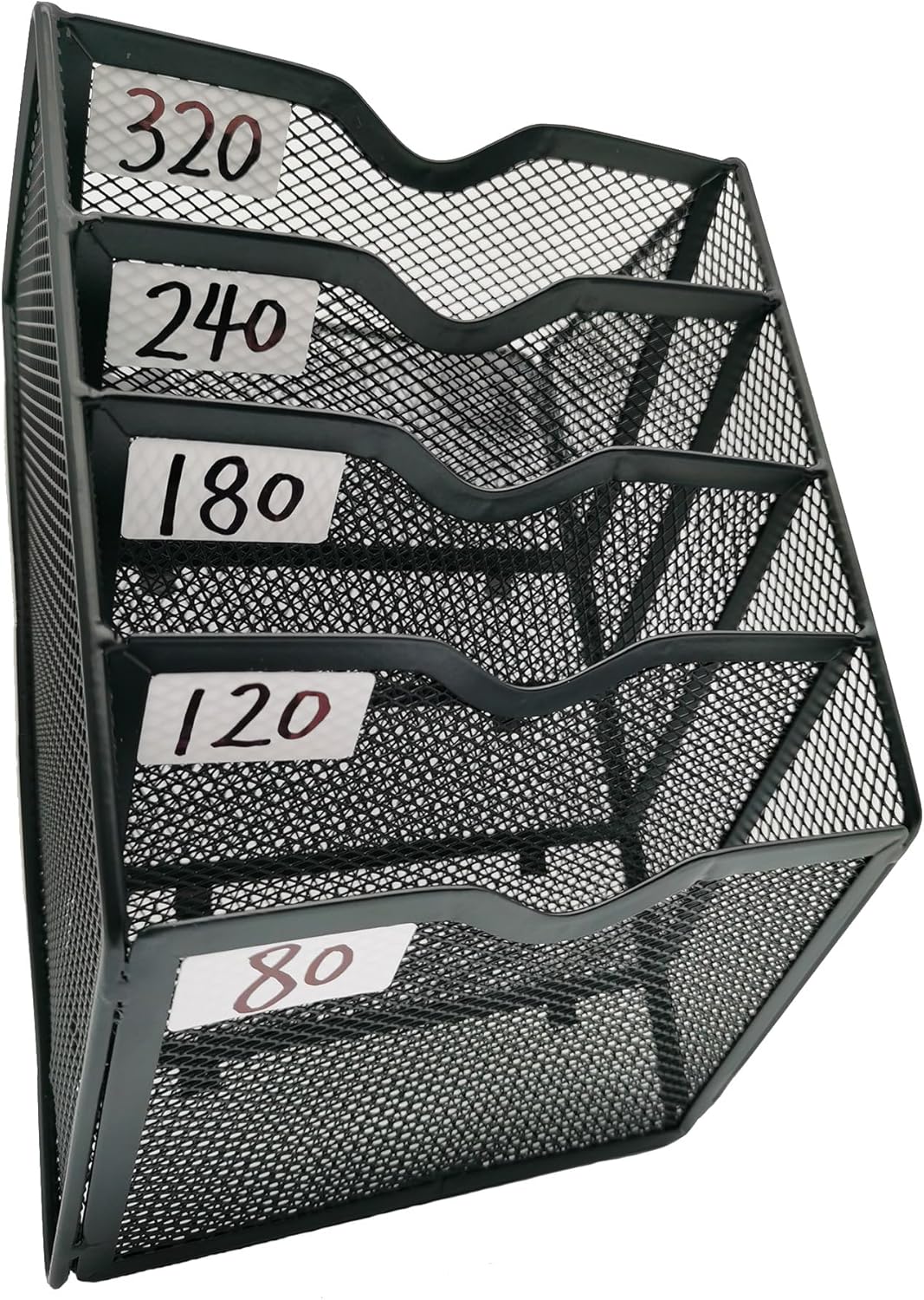 5-Tier Wall Mount All Metal Sandpaper Organizer, Hanging Sandpaper Storage Rack Holder for 5" & 6" Sanding Discs, Woodworking Tool Box Accessories (Black)