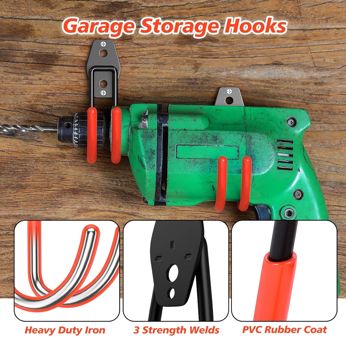 8 Pack 5.5x4.1 inch J Heavy Duty Garage Hooks,Solid Steel Wall Mount Hangers,with Anti-Slip Coating,for Hanging and Organising Ladder,Bike,Ropes,Broom,Garden,Yard and Power Tools