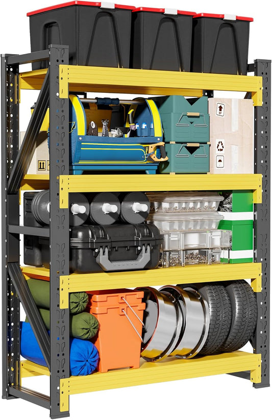 4-Tier Storage Shelves,79" H Heavy-Duty Garage Shelving Unit,Adjustable Industrial Metal Shelf System,4,500lbs Capacity,Tool Organizer for Garage,Workshop,60" W*20" D*79" H,Black&Yellow