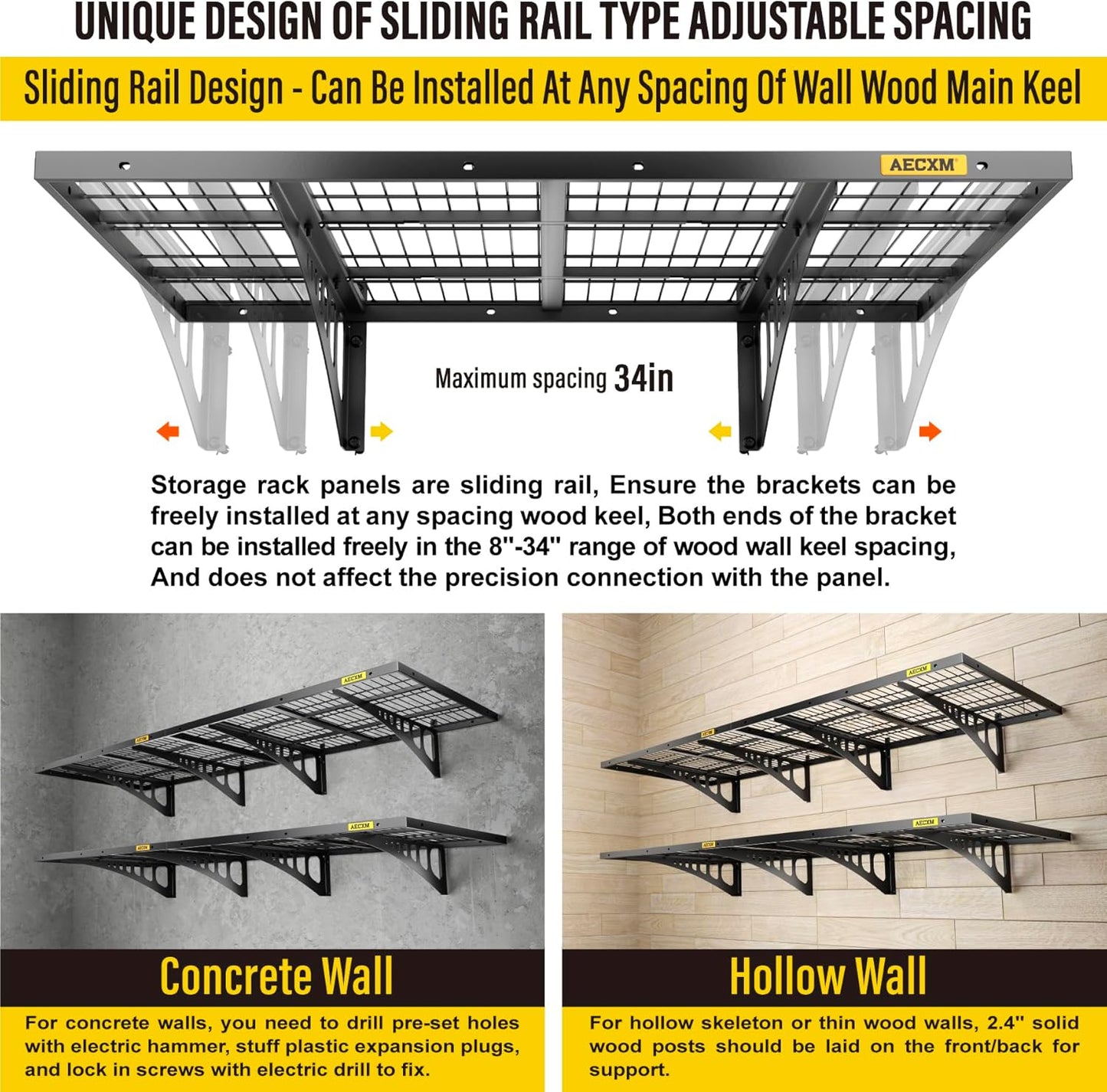2x3ft 4Pack Wire Shelving Unit Heavy Duty Garage Storage Shelves Wall Mounted Black 1120lbs Load Capacity（24-inch-by-36-inch）