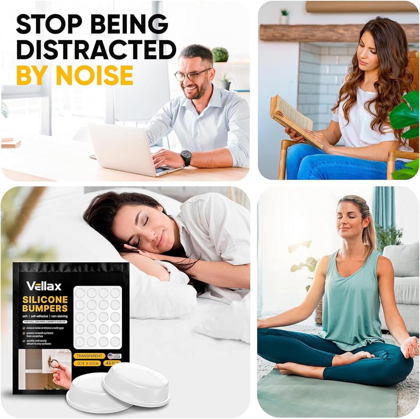 45 Clear Cabinet Door Bumpers - 1/2” Diameter White Self Adhesive Pads, Stoppers, Rubber Bumpers for Drawers, Cupboards, Cutting Boards, Glass Tops, Picture Frames, Kitchen Furniture by Vellax