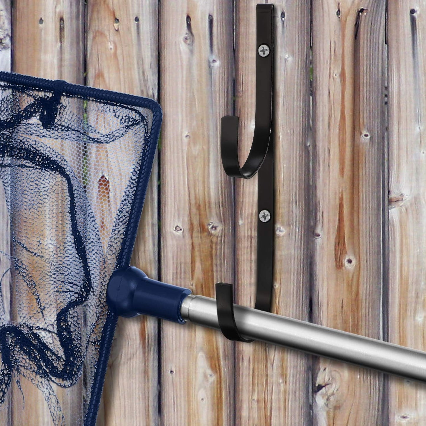 6 Pieces Pool Pole Hook Hanger Swimming Metal Brackets Pool Hook with 12 Pieces Screws for Telescopic Poles, Skimmers, Leaf Rakes, Net, Brush, Vacuum Hose, Garden and Pool Accessories (Black)