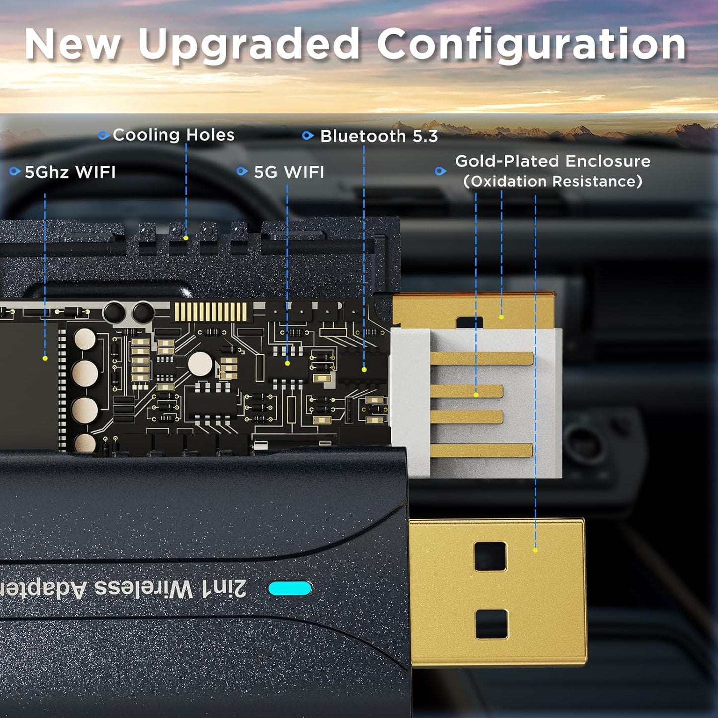 2in1 CarPlay Android Auto Wireless Adapter, Mini Car Play Cars Stick, Fast Auto Connection for OEM Wired CarPlay Car Model 2017 Above, for iPhone iOS 12 /Android 11 Above, Blue