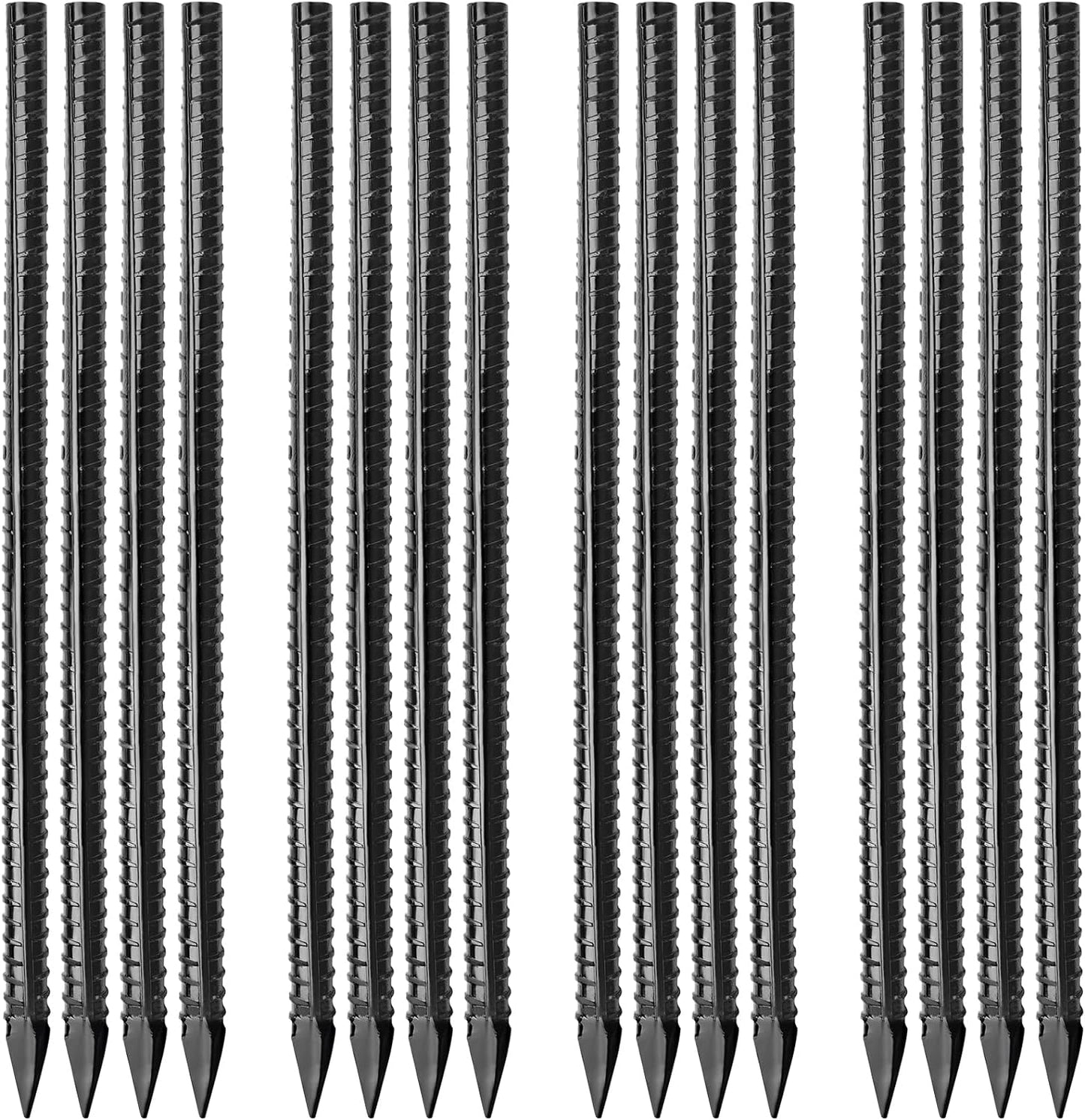 16 inches Ground Rebar Stakes (16 pcs) Heavy Duty Metal Spikes for Concrete Timber Garden Plant, Long Straight Steel Stakes for Tent, 3/8" Thickness Ground Anchors with Chisel Point End, Black