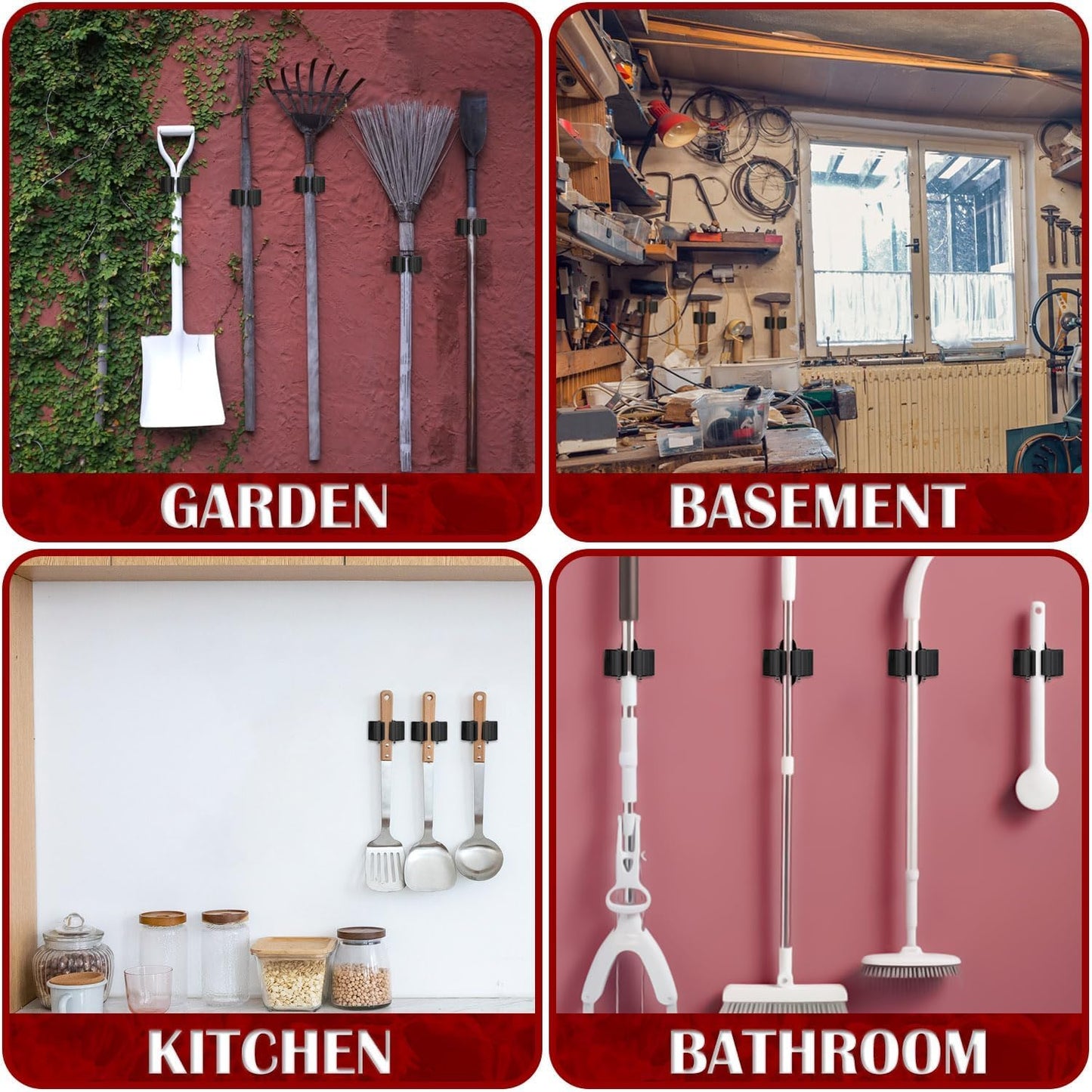 3-H Stainless Steel Broom Holder Wall Mount 15-Pack- Heavy Duty Mop Organizer, Wall Mounted Broom Storage with Secure Mounting for Laundry Garage Bathroom