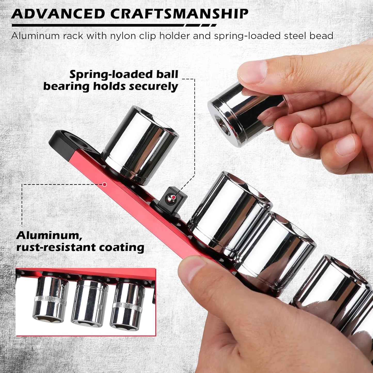 18-Piece Magnetic Socket Holder Organizer Set (Holds 240 Sockets), Heavy Duty 1/2, 3/8, 1/4-Inch Socket Racks Premium Quality Socket-Clip Rail Holder Aluminum Sockets Rack Kit for Tool Box Drawer