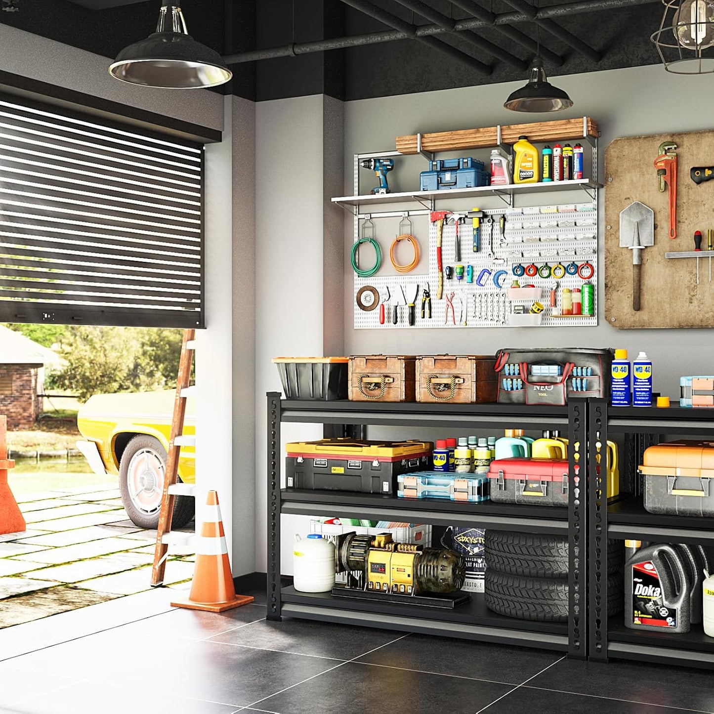 48" W Garage Shelving Heavy Duty, 1500LBS Loads Shelving Units and Storage Racks, 3-Tier Metal Garage Storage Shelves, Industrial Utility Shelf Heavy Duty,48" Wx16 Dx39 H, Black