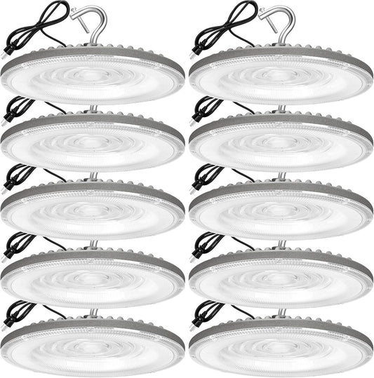 10 Pack 150W UFO Led High Bay Light,120VAC,5000K Daylight Commercial Bay Lighting,IP66 Waterproof,21050LM,650W MH/HPS with Plug Area Lighting for Warehouse/Shop/Workshop/Barn/Gym/Factory