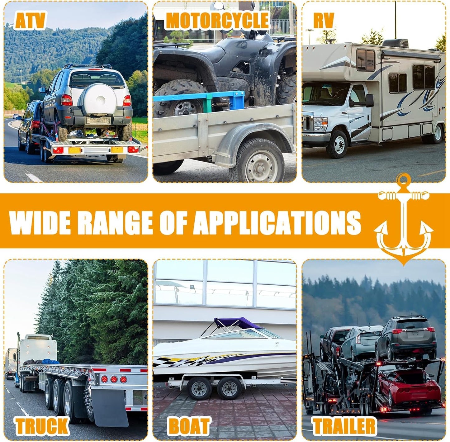 8 Pack 2" x 8ft Tow Truck Straps Lasso Wheel Lift Straps Lasso Tow Strap with D Ring 11, 000 Lbs Break Strength Auto Tie Down Auto Hauler for Trailer Truck Tie(Yellow)