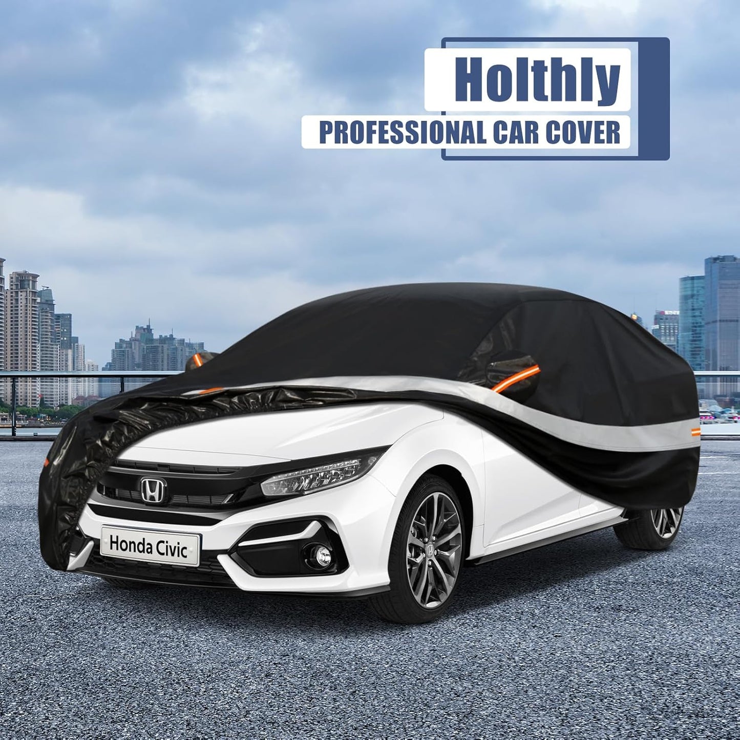 10 Layers Car Cover Custom Fit for Honda Civic Sedan (1991-2024) Waterproof All Weather for Automobiles, Outdoor Full Cover Sun UV Rain Protection with Cotton.Black